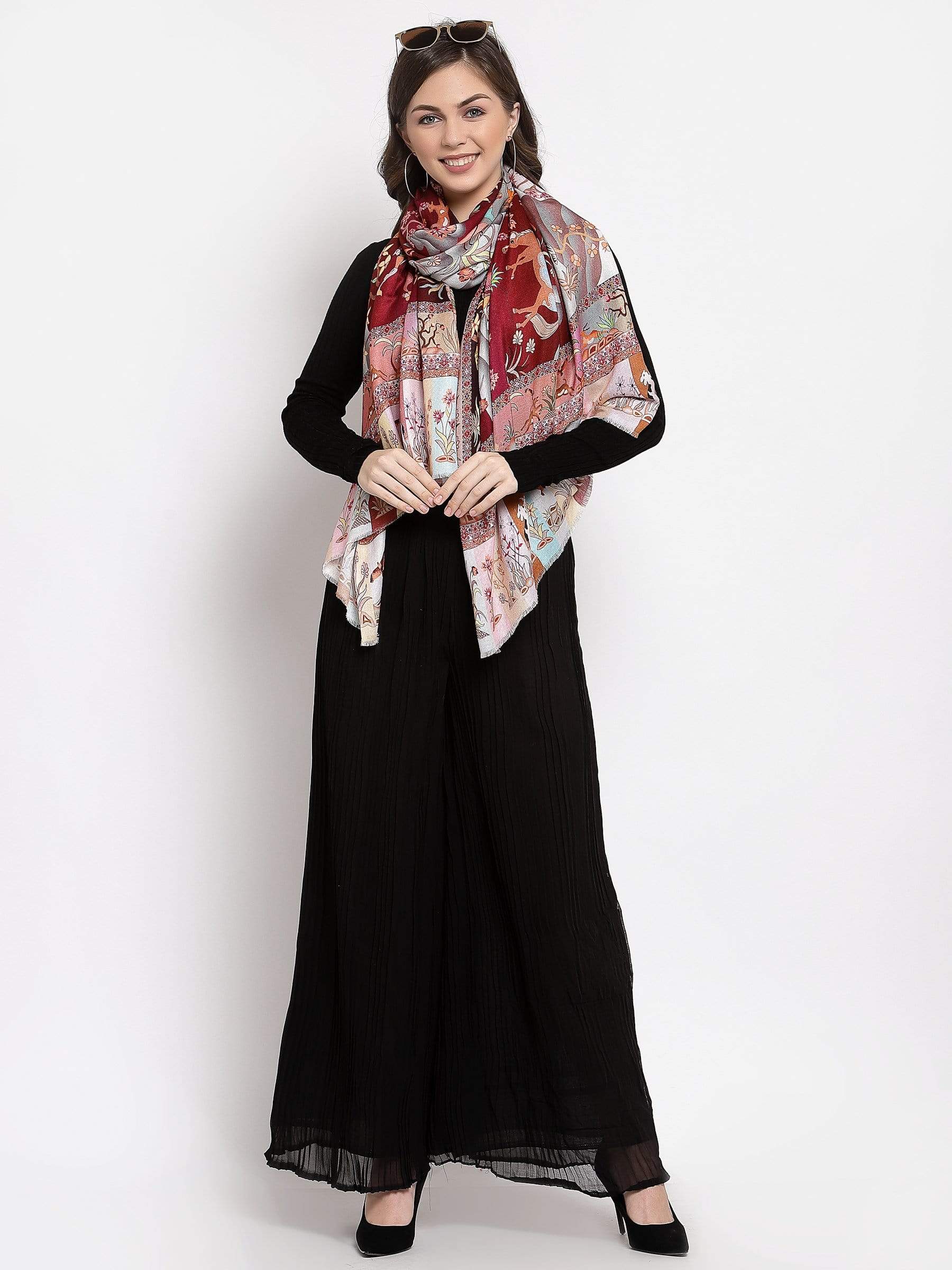 Pashtush India 70x200 Pashtush Womens fine Soft Bamboo Stole, Shikaardar Print Design