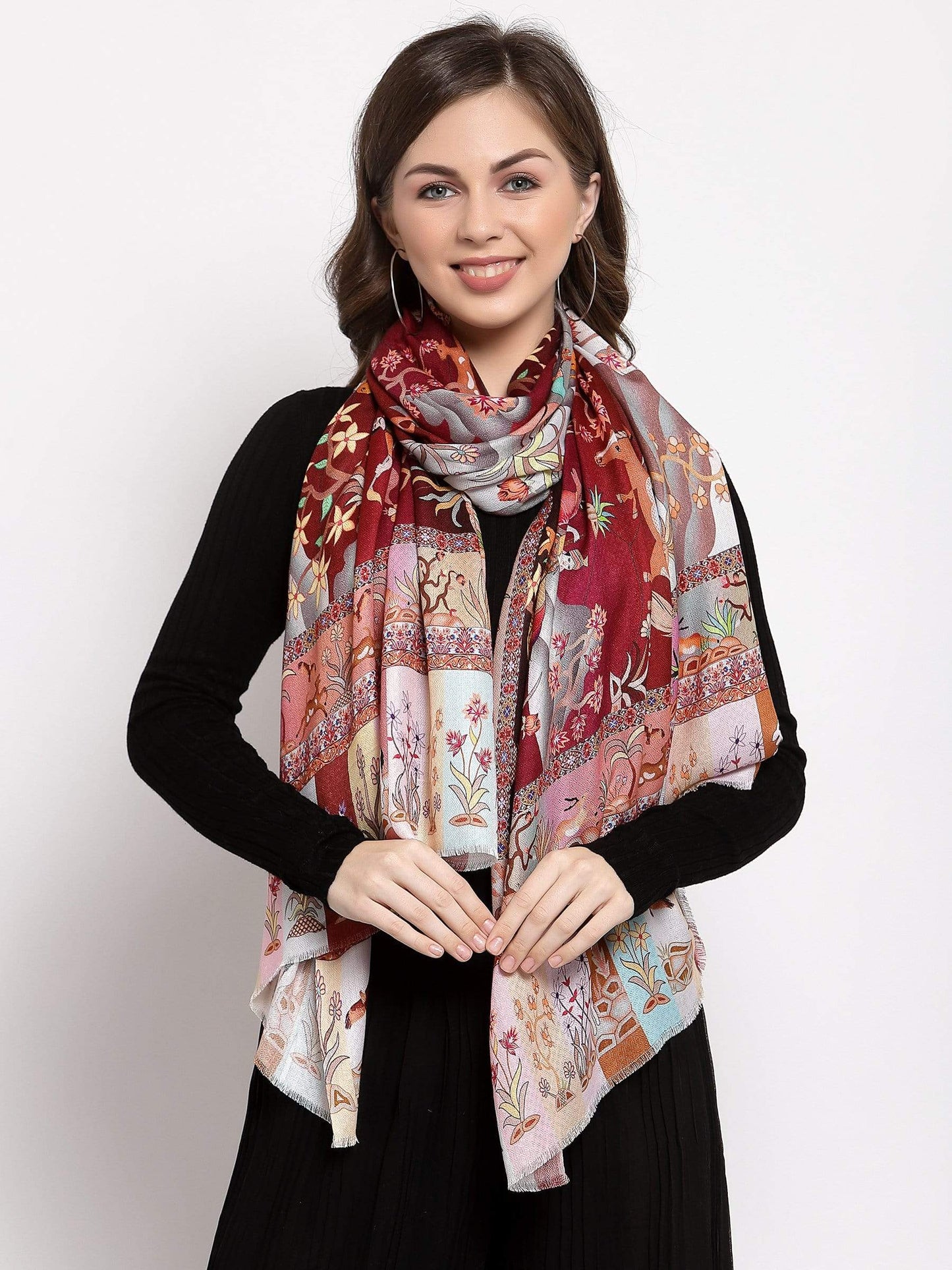 Pashtush India 70x200 Pashtush Womens fine Soft Bamboo Stole, Shikaardar Print Design
