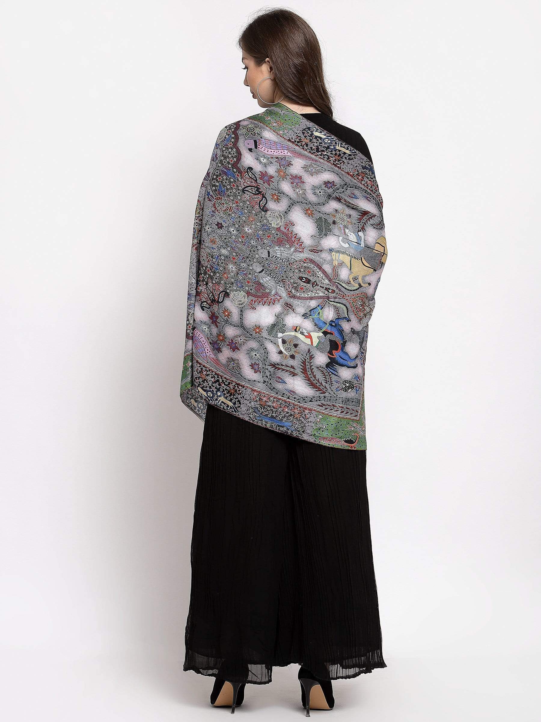 Pashtush India 70x200 Pashtush Womens fine Soft Bamboo Stole, Shikaardar Print Design