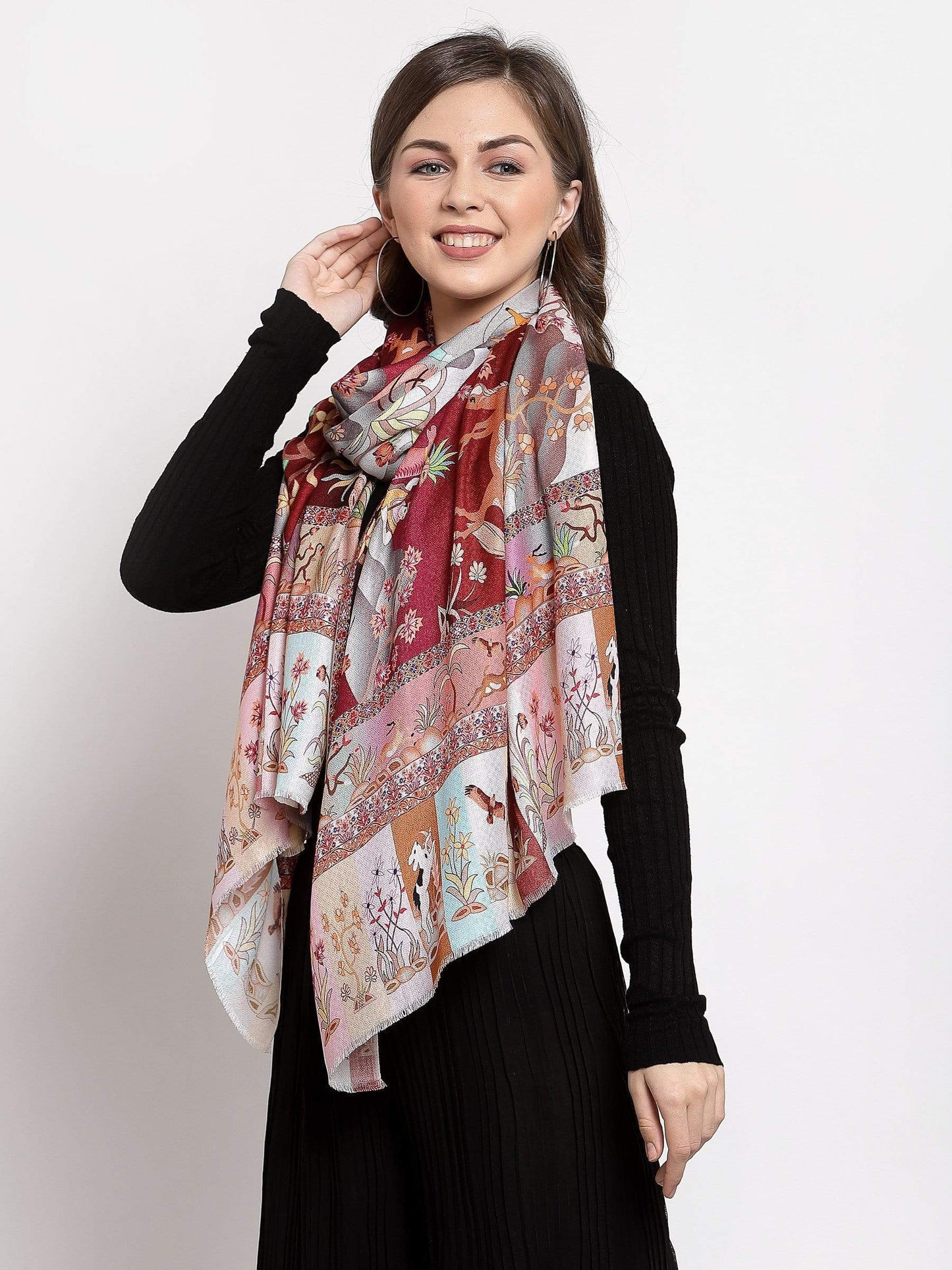 Pashtush India 70x200 Pashtush Womens fine Soft Bamboo Stole, Shikaardar Print Design