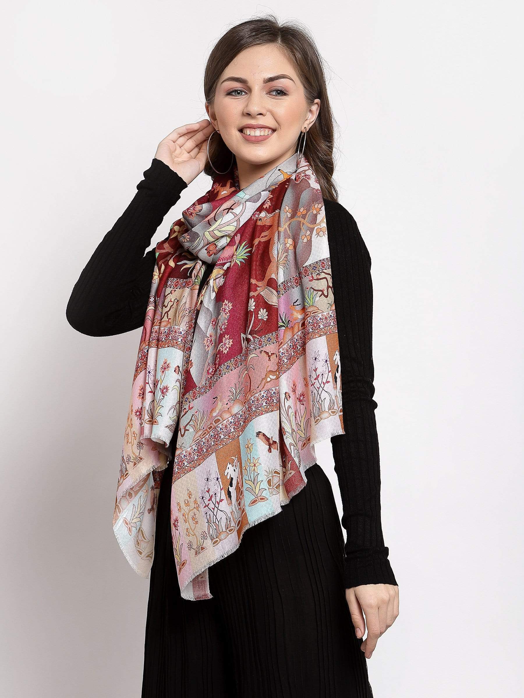 Pashtush India 70x200 Pashtush Womens fine Soft Bamboo Stole, Shikaardar Print Design