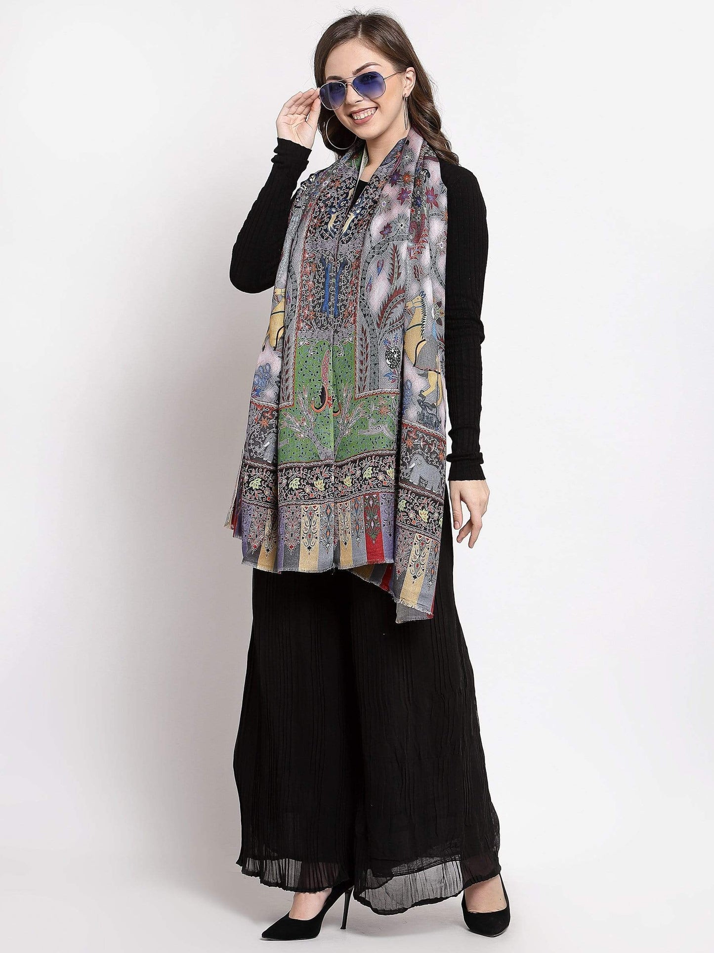 Pashtush India 70x200 Pashtush Womens fine Soft Bamboo Stole, Shikaardar Print Design