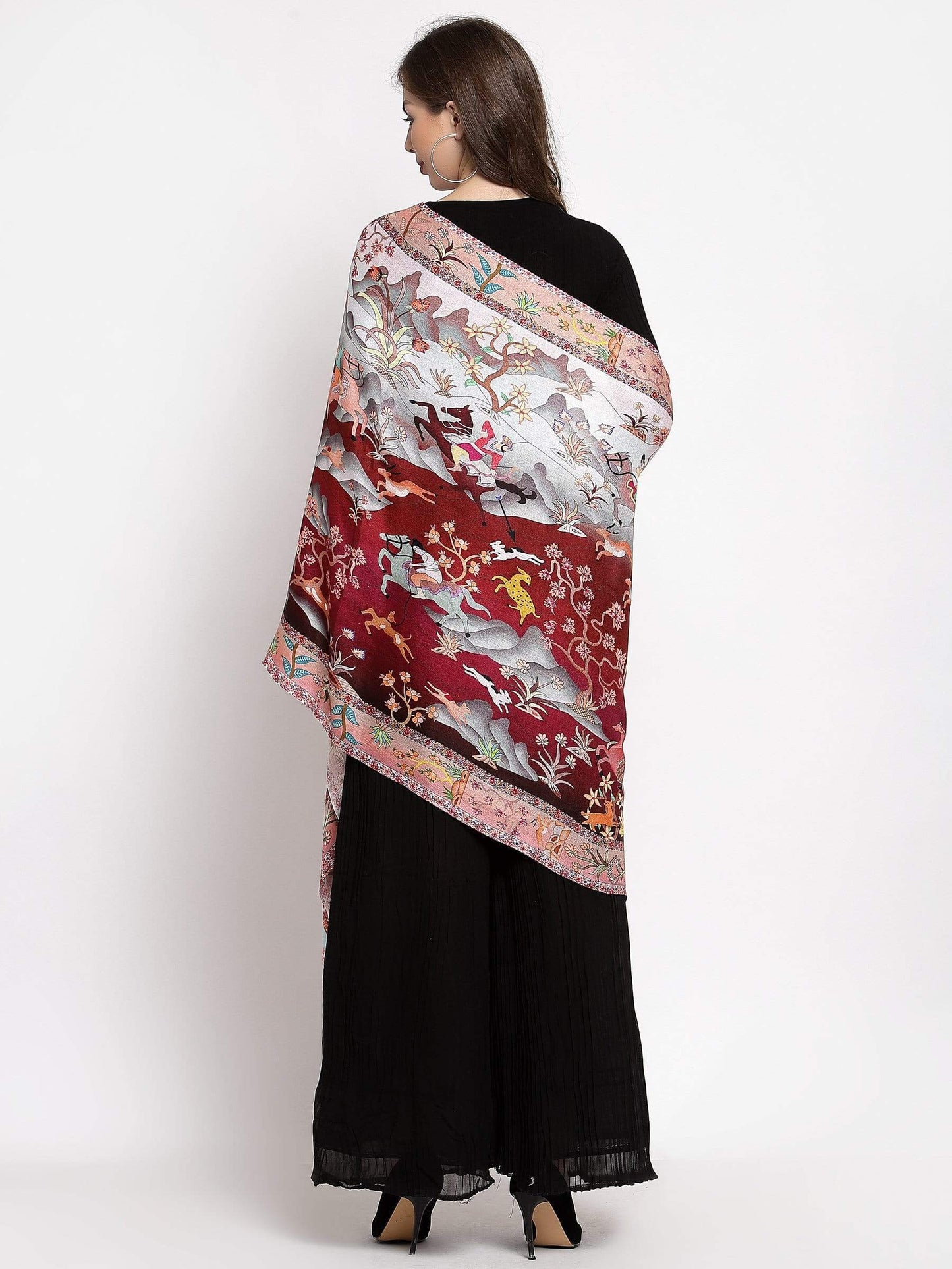 Pashtush India 70x200 Pashtush Womens fine Soft Bamboo Stole, Shikaardar Print Design