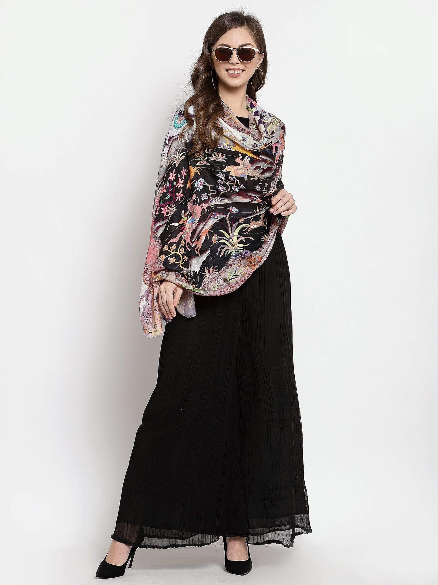 Pashtush India 70x200 Pashtush Womens fine Soft Bamboo Stole, Shikaardar Print Design
