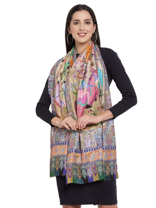 Pashtush India 70x200 Pashtush Womens fine Soft Bamboo Stole, Shikaardar Print Design