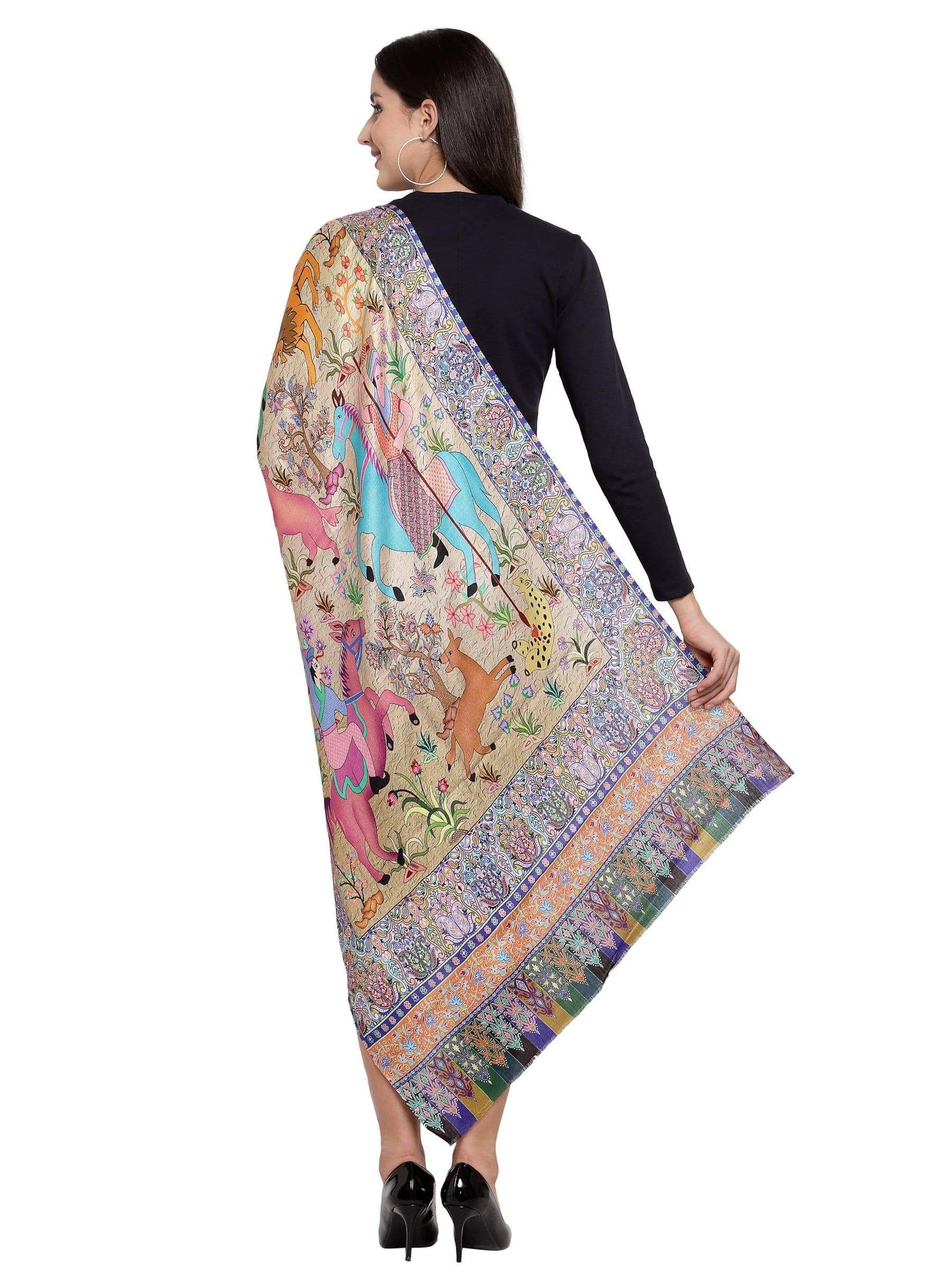 Pashtush India 70x200 Pashtush Womens fine Soft Bamboo Stole, Shikaardar Print Design