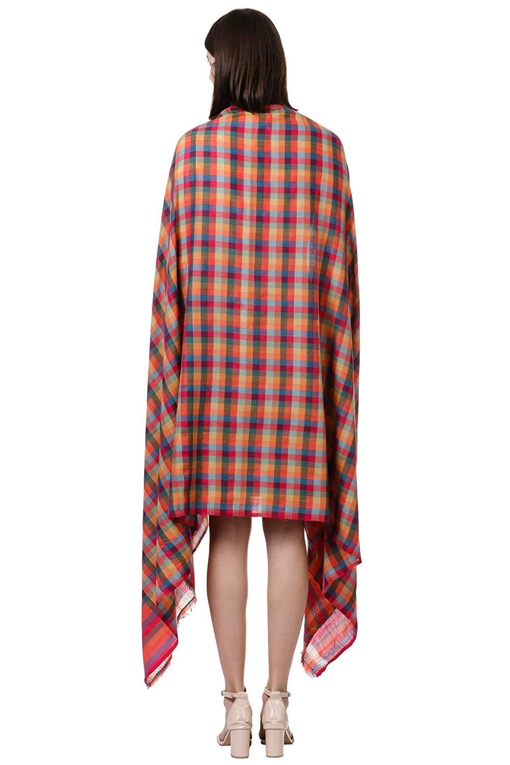 Pashtush Store Shawl Pashtush Womens Fine Wool Checkered Shawl, Multicoloured