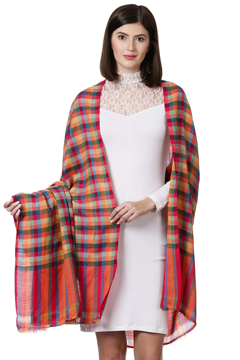Pashtush Store Shawl Pashtush Womens Fine Wool Checkered Shawl, Multicoloured