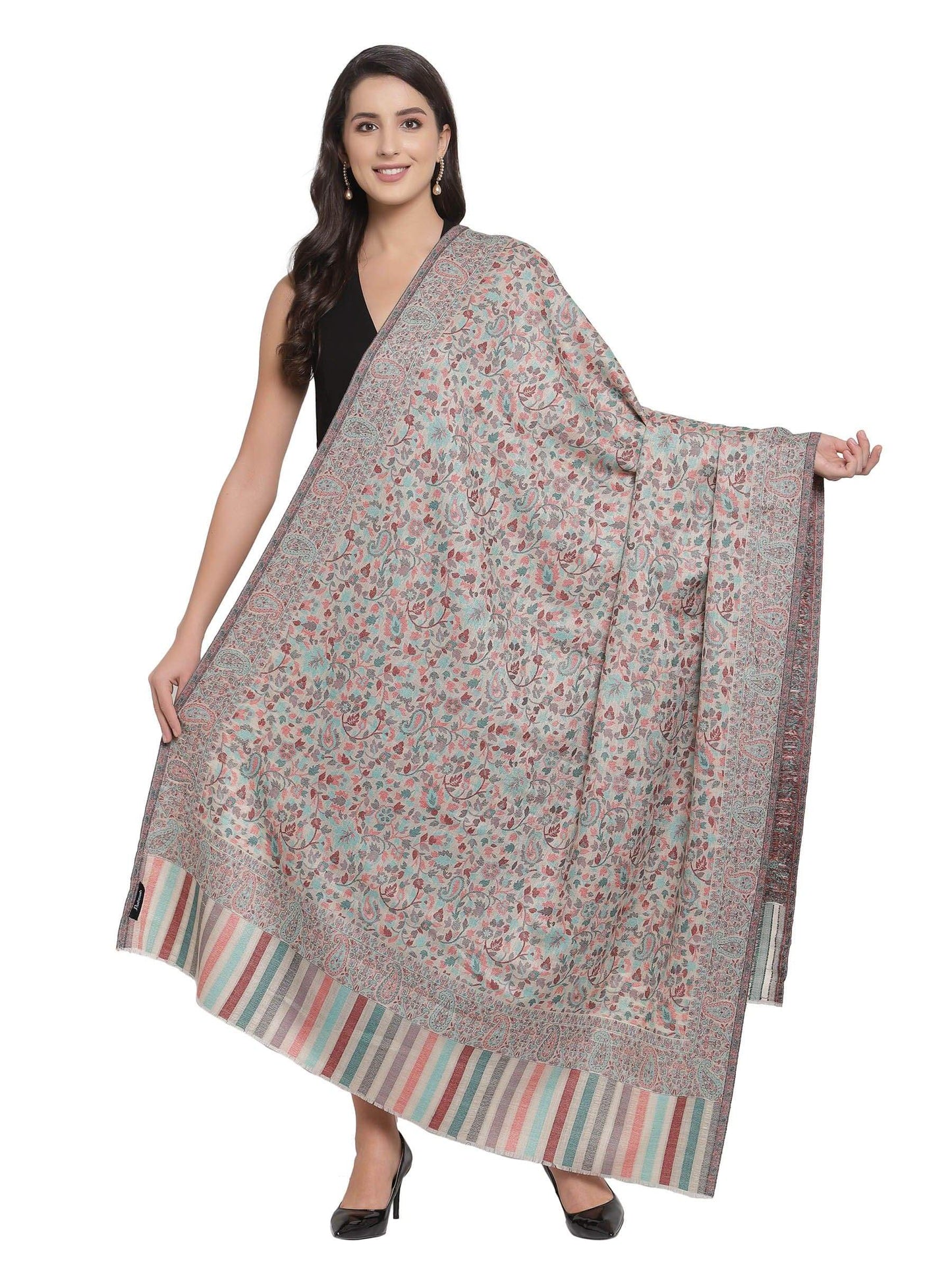 Pashtush India 100x200 Pashtush Womens Fine Wool Ethnic Weave Shawl, Soft and Warm