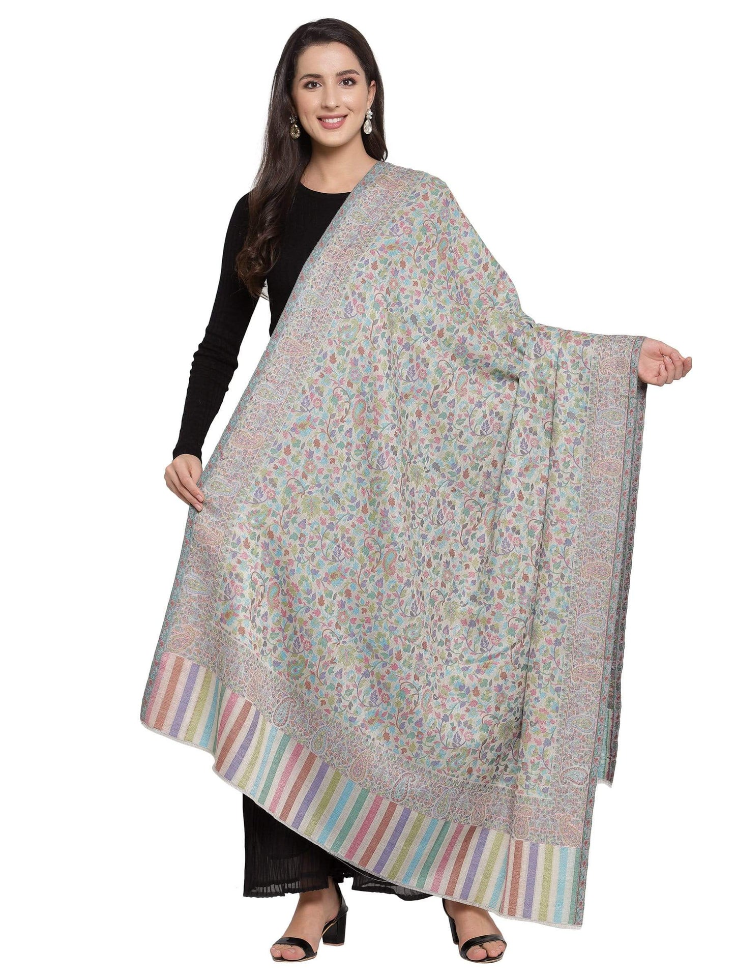 Pashtush India 100x200 Pashtush Womens Fine Wool Ethnic Weave Shawl, Soft and Warm