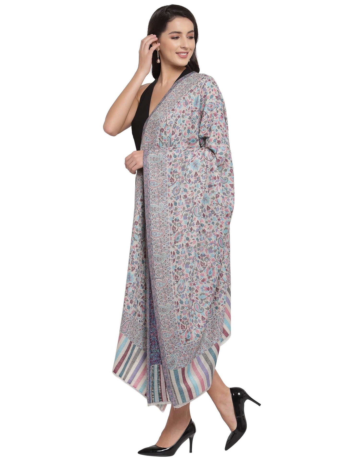 Pashtush India 100x200 Pashtush Womens Fine Wool Ethnic Weave Shawl, Soft and Warm
