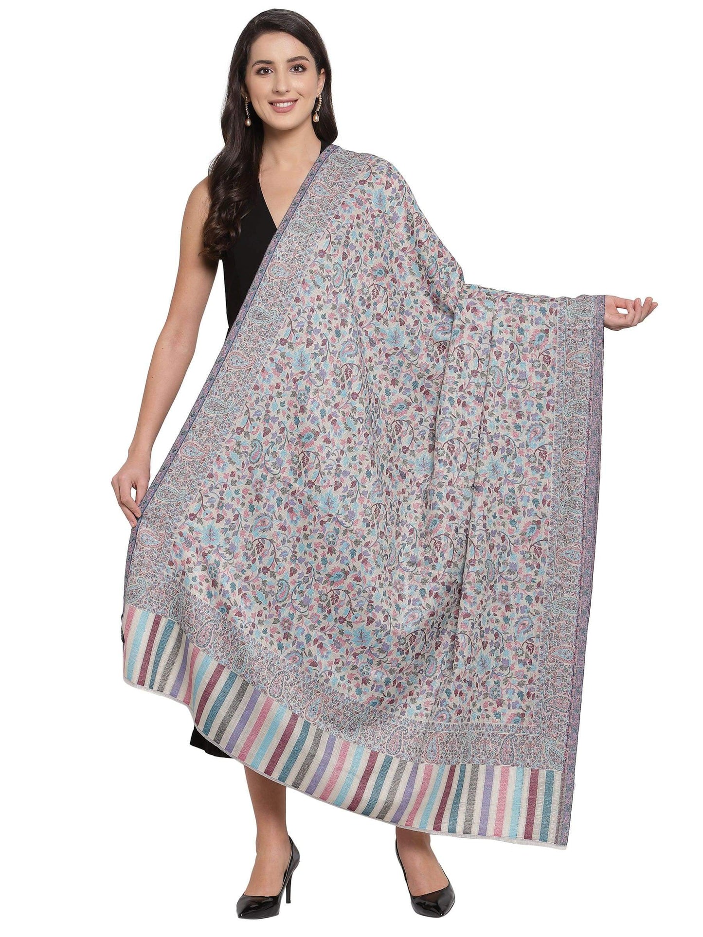 Pashtush India 100x200 Pashtush Womens Fine Wool Ethnic Weave Shawl, Soft and Warm