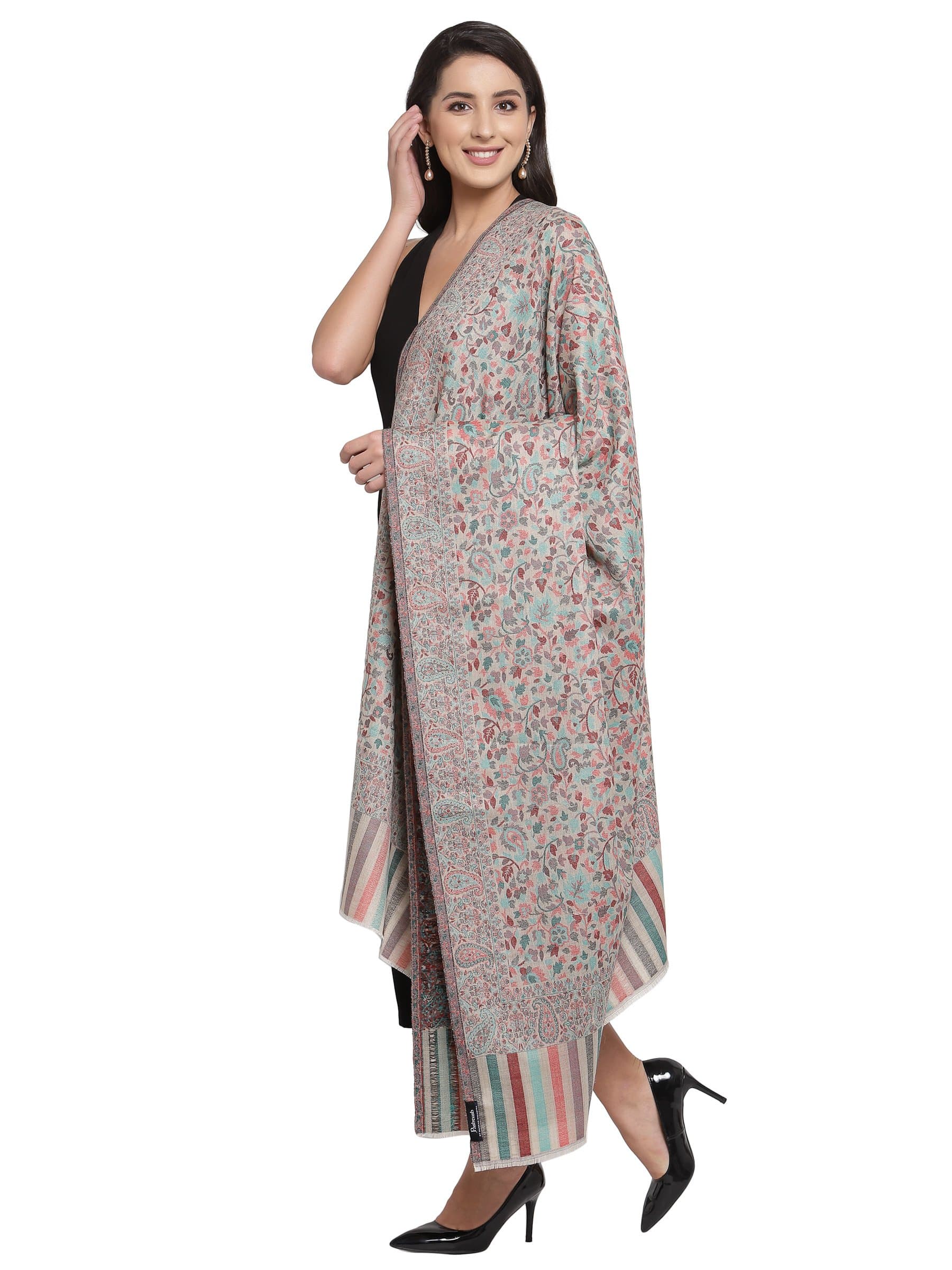 Pashtush India 100x200 Pashtush Womens Fine Wool Ethnic Weave Shawl, Soft and Warm