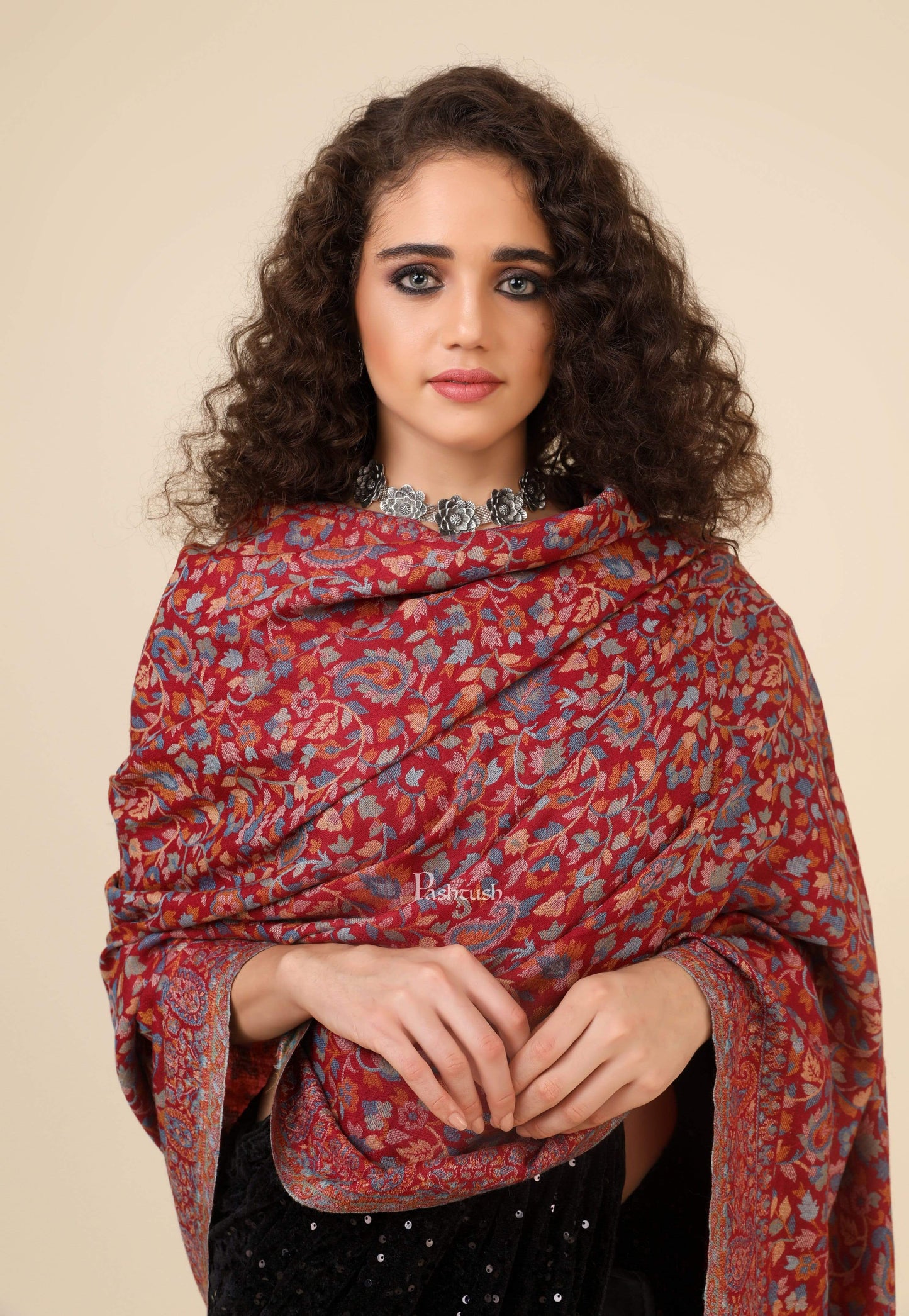 Pashtush India 100x200 Pashtush Womens Fine Wool Ethnic Weave Shawl, Soft and Warm