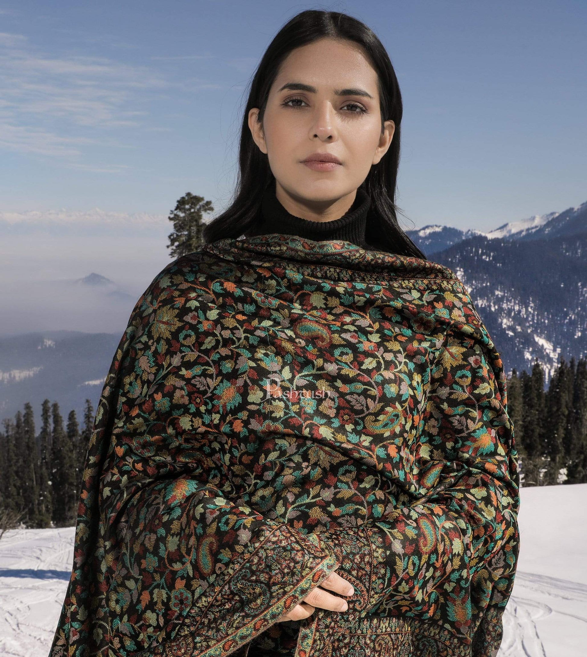 Pashtush India 100x200 Pashtush Womens Fine Wool Ethnic Weave Shawl, Soft and Warm