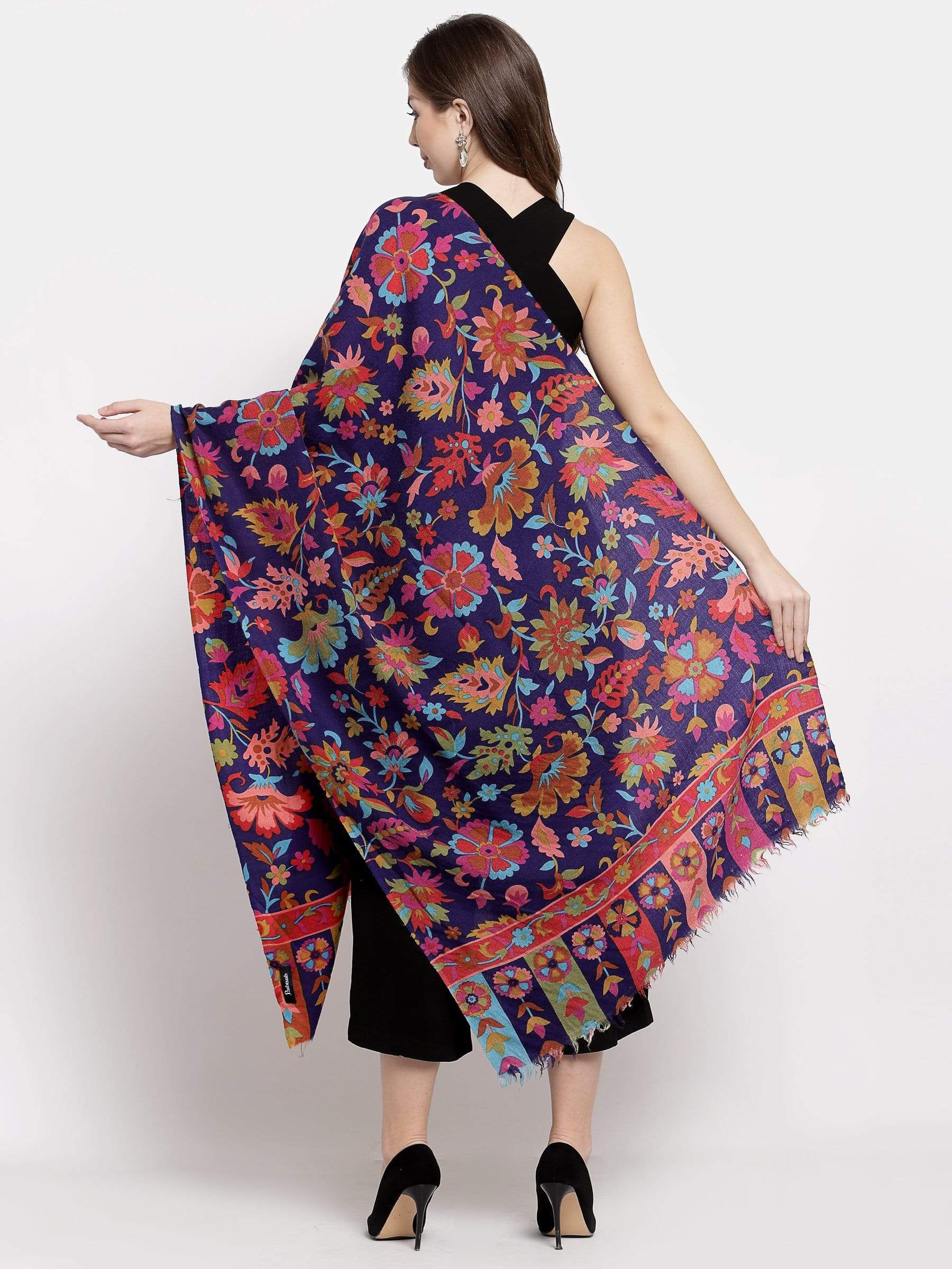 Pashtush India 70x200 Pashtush Womens Fine Wool Hand Printed Stole Scarf