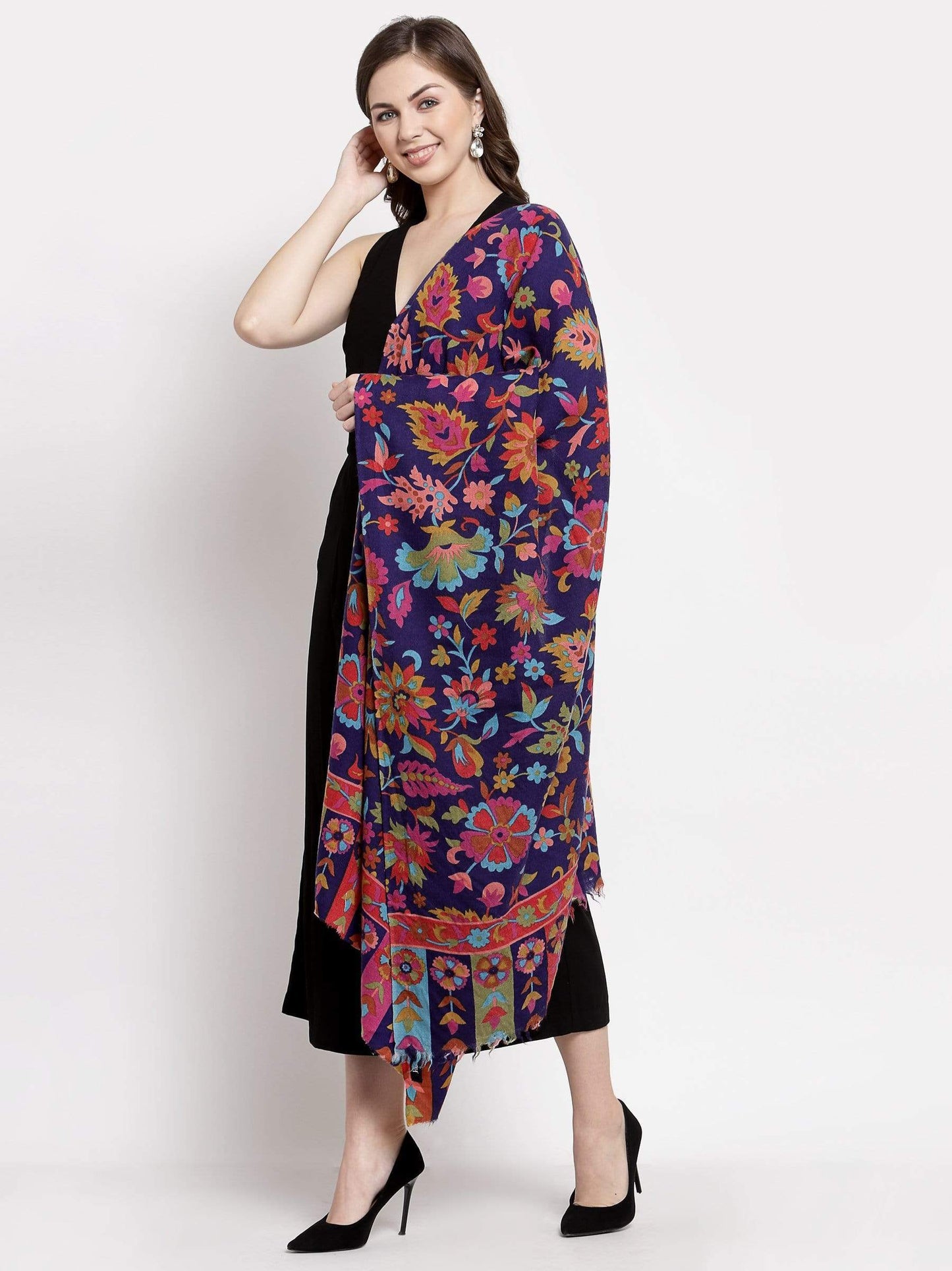 Pashtush India 70x200 Pashtush Womens Fine Wool Hand Printed Stole Scarf