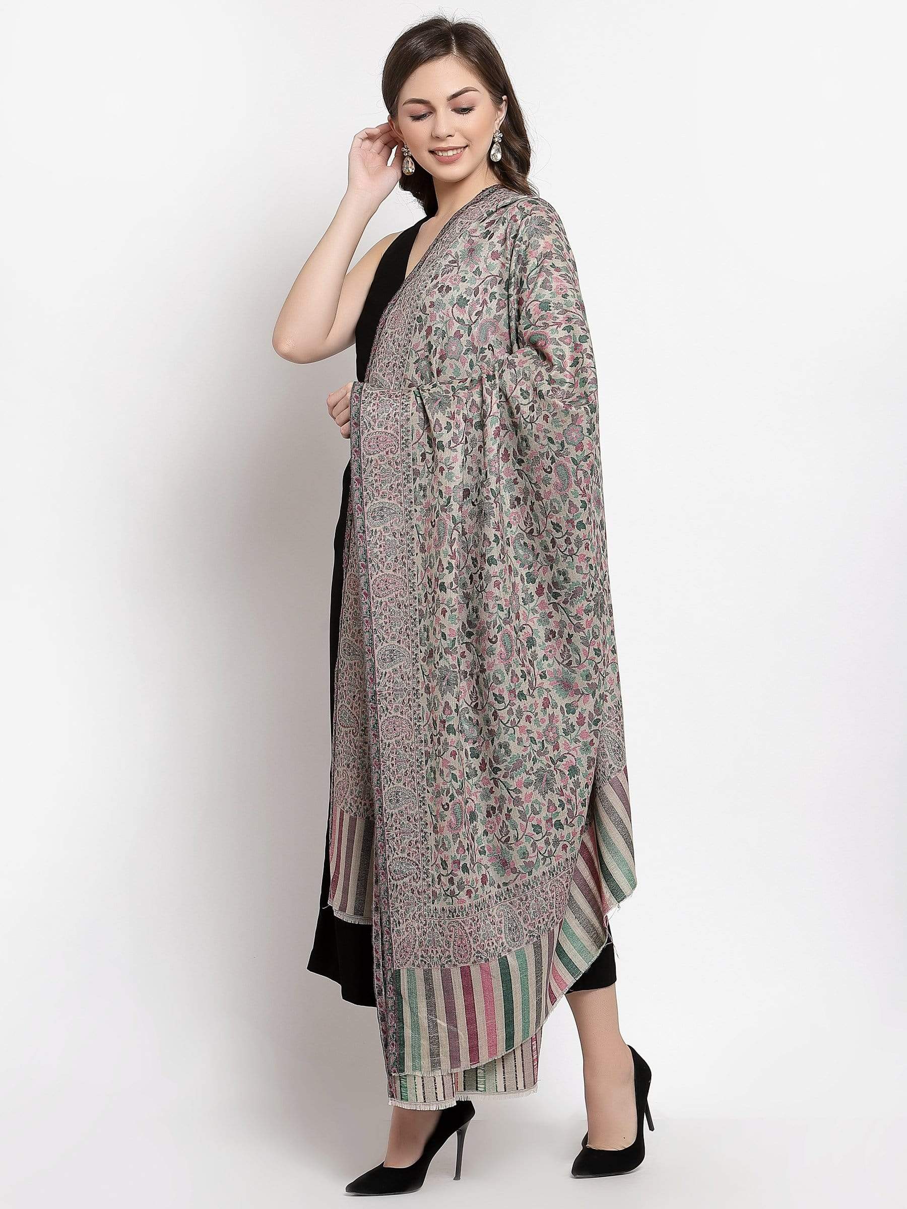 Pashtush India 100x200 Pashtush Womens Fine Wool Kaani Weave Shawl, Soft and Warm, Beige