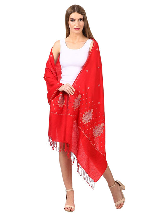 Pashtush India Stole Pashtush Womens Fine Wool Kashmiri Embroidery Stole, red