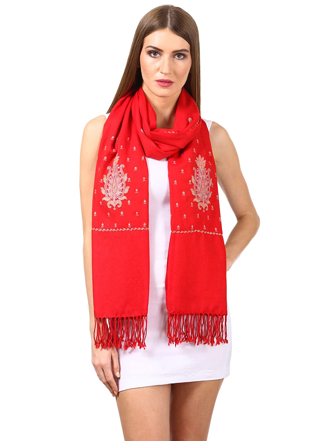 Pashtush India Stole Pashtush Womens Fine Wool Kashmiri Embroidery Stole, red