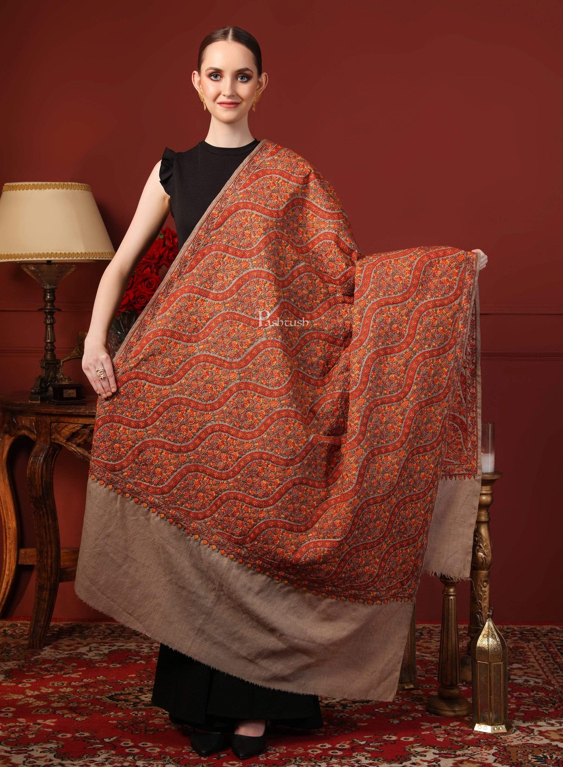 Pashtush India 100x200 Pashtush Womens Fine Wool , Kashmiri Sozni Embroidery Stole