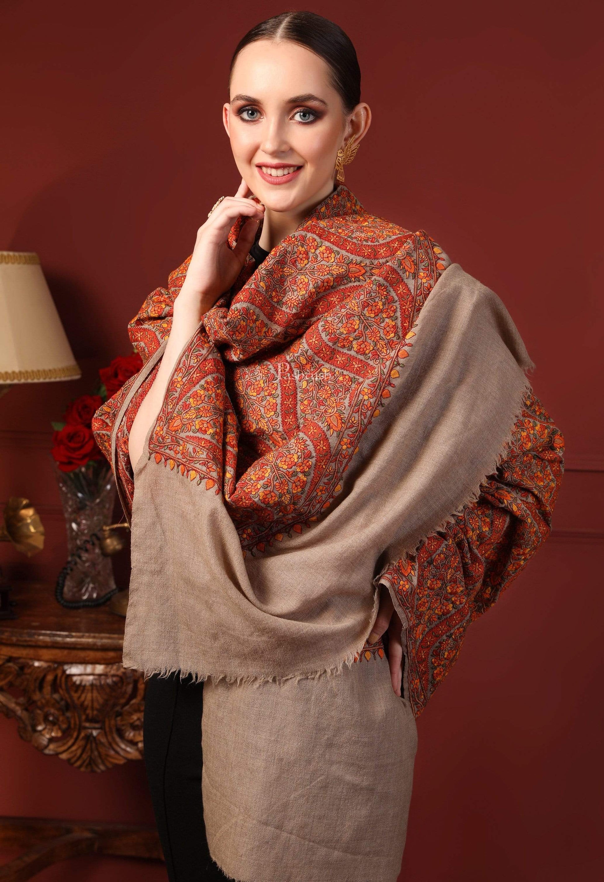 Pashtush India 100x200 Pashtush Womens Fine Wool , Kashmiri Sozni Embroidery Stole