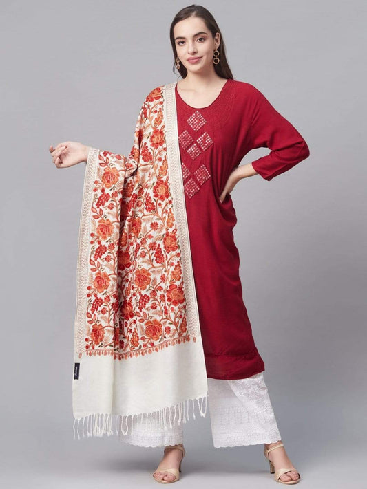Pashtush India 70x200 Pashtush Womens Fine Wool, Light Weight, Gulaabdar Aari Embroidery Stole,