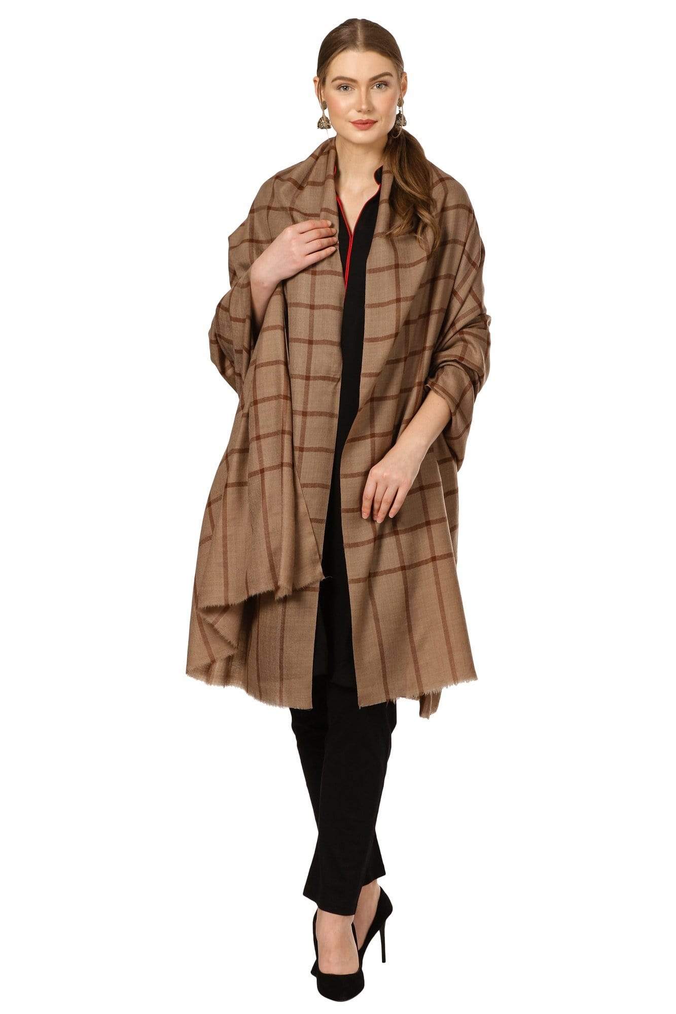 Pashtush Store Shawl Pashtush Womens Fine Wool pashmina handfeel Blended Check Shawl