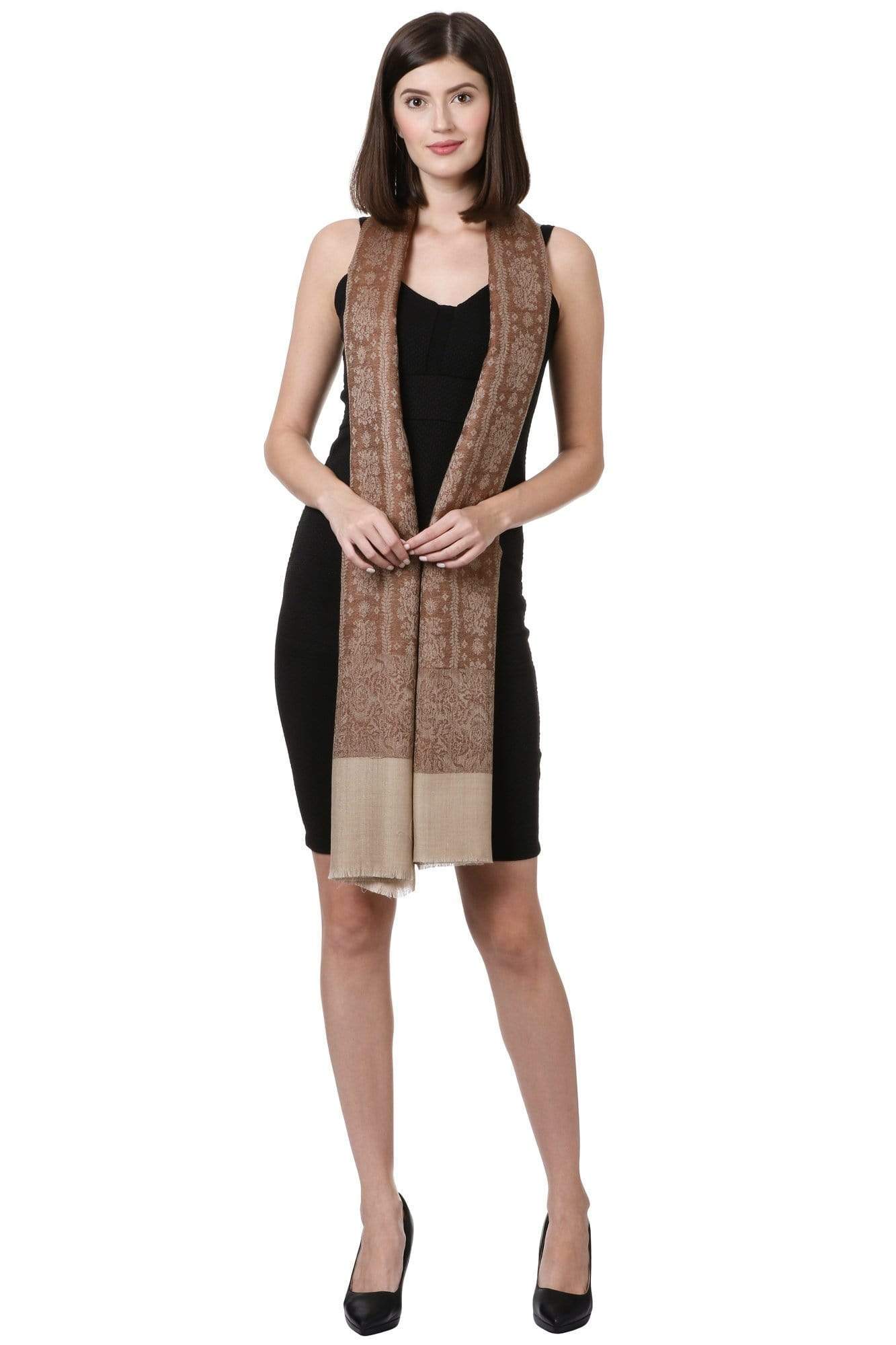 Pashtush India 100x200 Pashtush Womens Fine Wool Shawl, Espresso