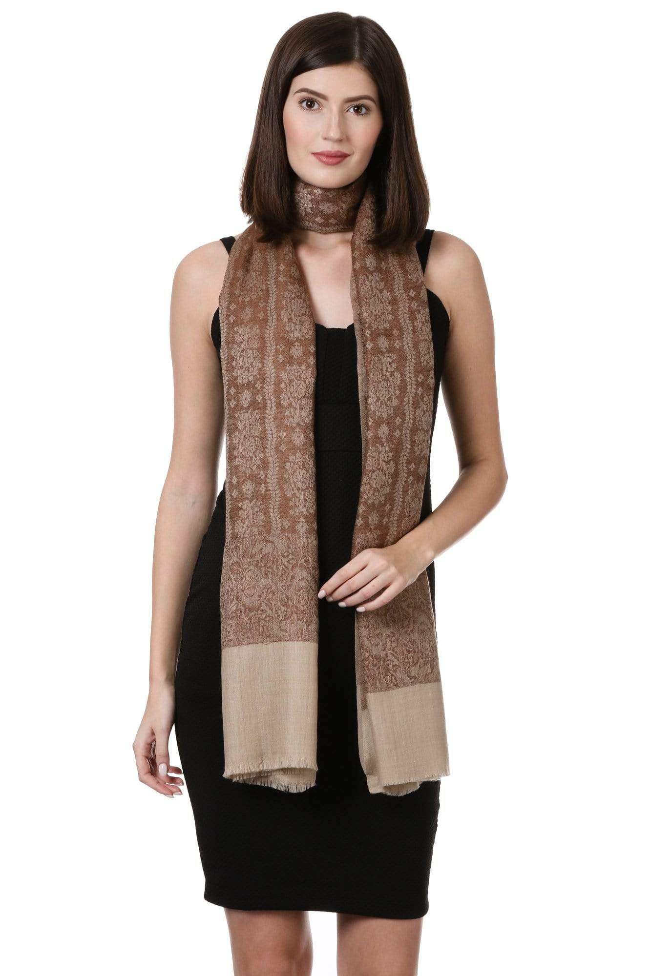 Pashtush India 100x200 Pashtush Womens Fine Wool Shawl, Espresso