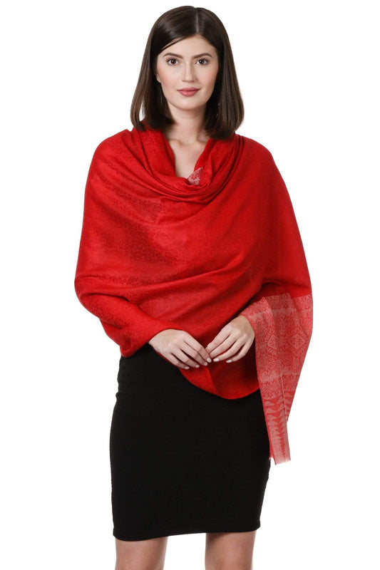 Pashtush Shawl Store Shawl Pashtush Womens Fine Wool Shawl, Scarlet Red
