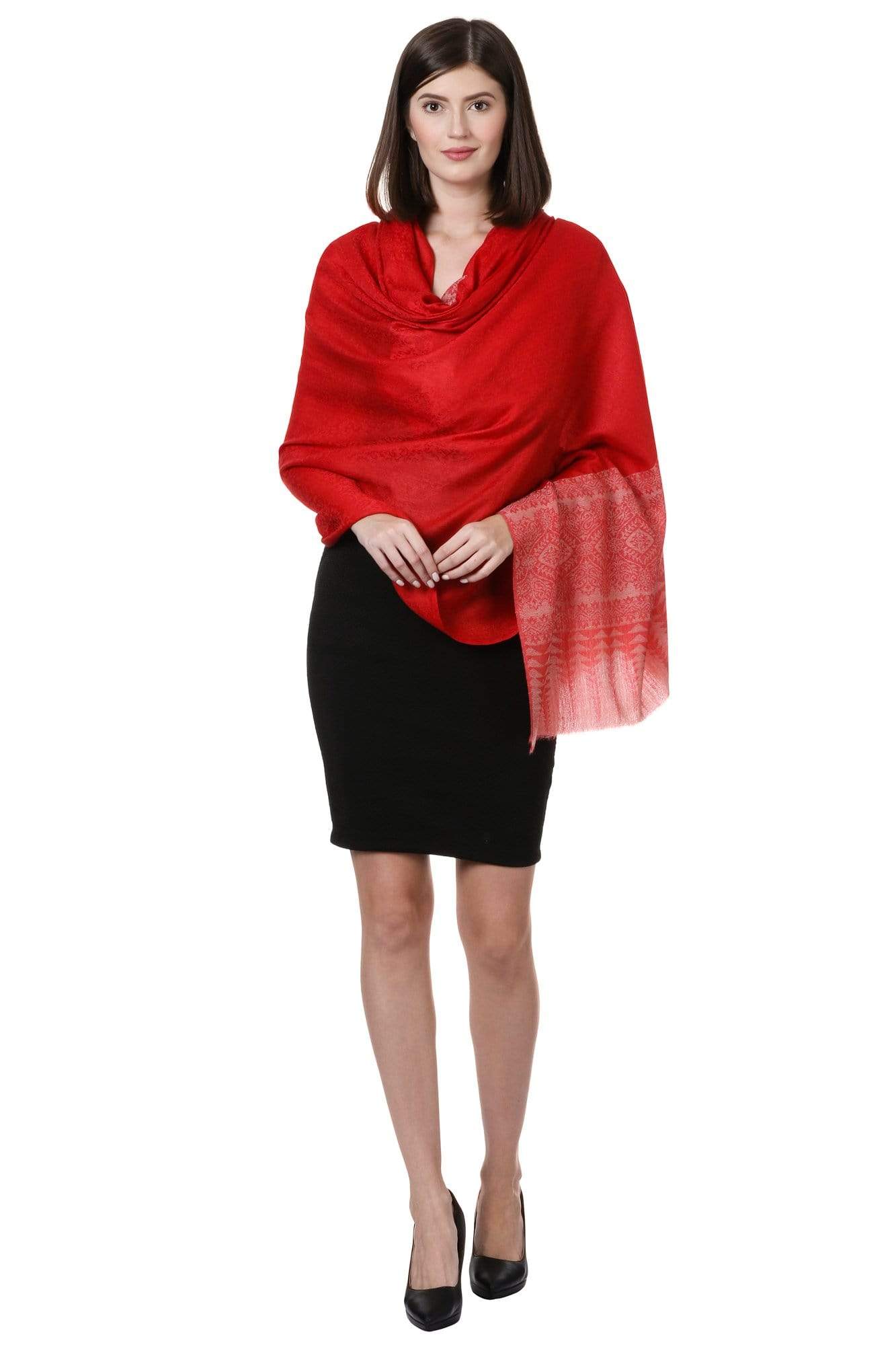 Pashtush Shawl Store Shawl Pashtush Womens Fine Wool Shawl, Scarlet Red