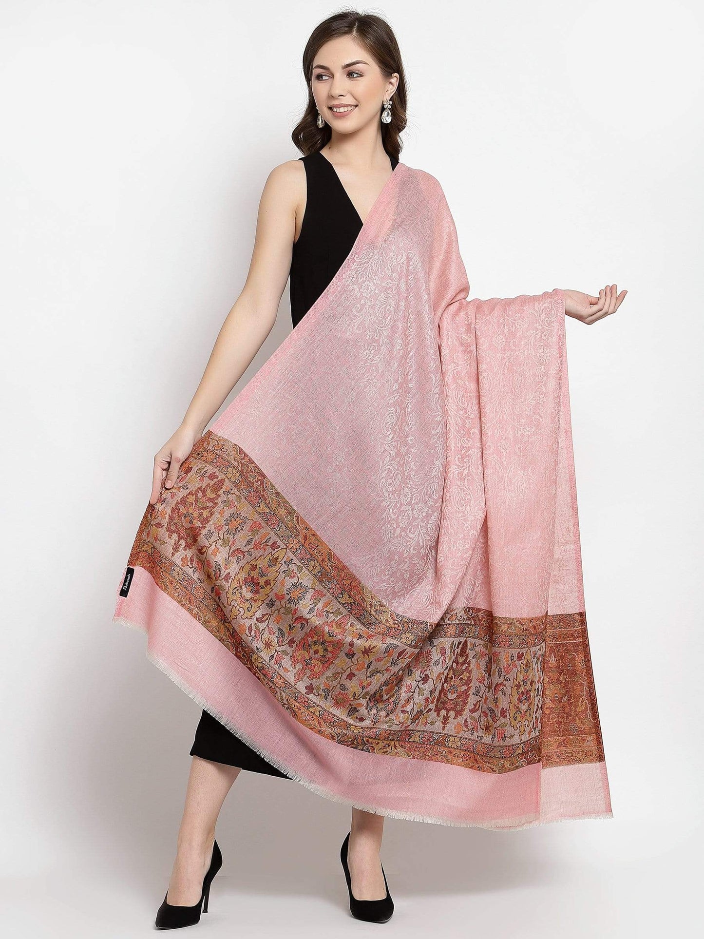 Pashtush India 100x200 Pashtush Womens Fine Wool Shawl, Soft Salmon Pink