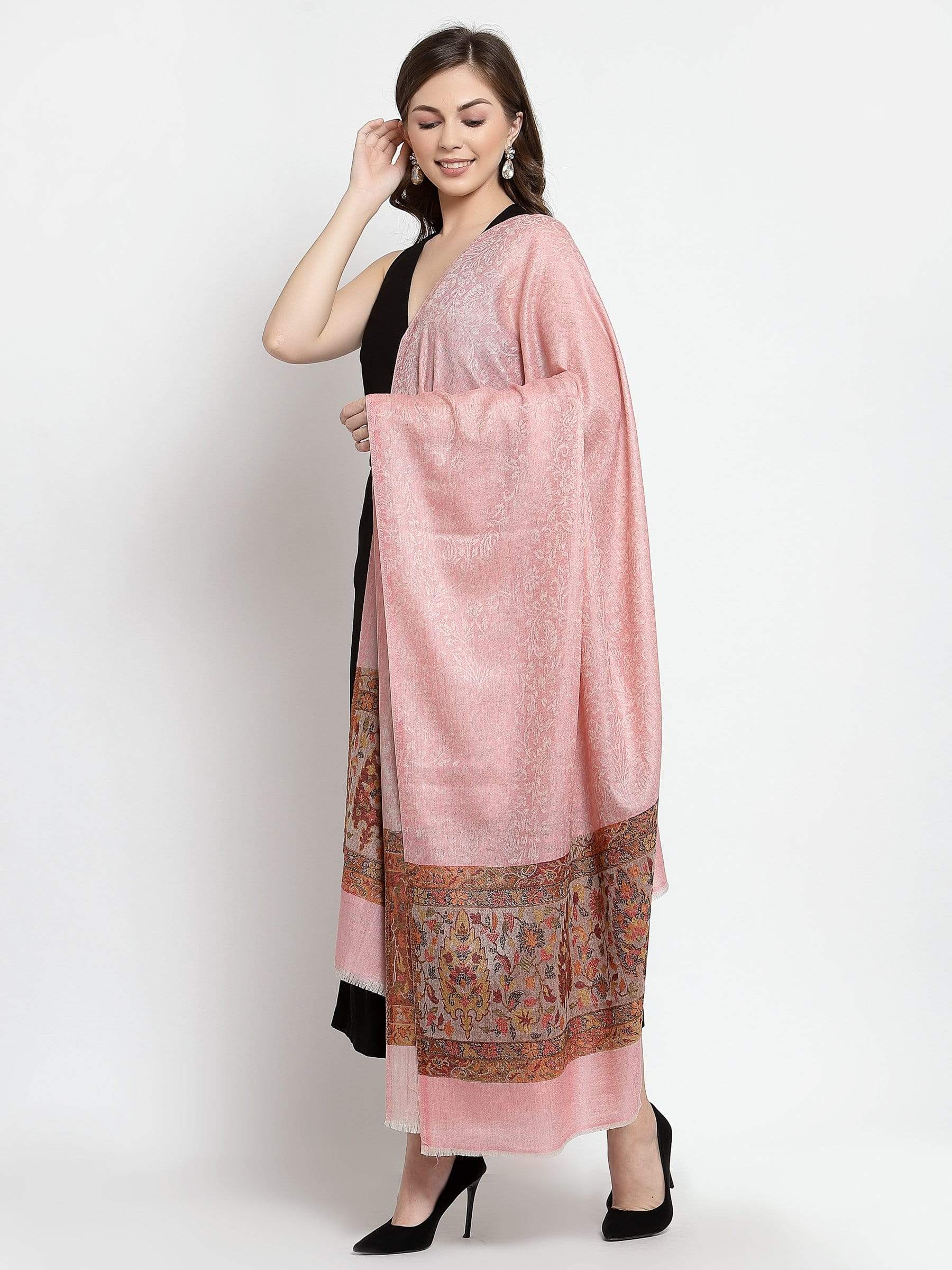 Pashtush India 100x200 Pashtush Womens Fine Wool Shawl, Soft Salmon Pink