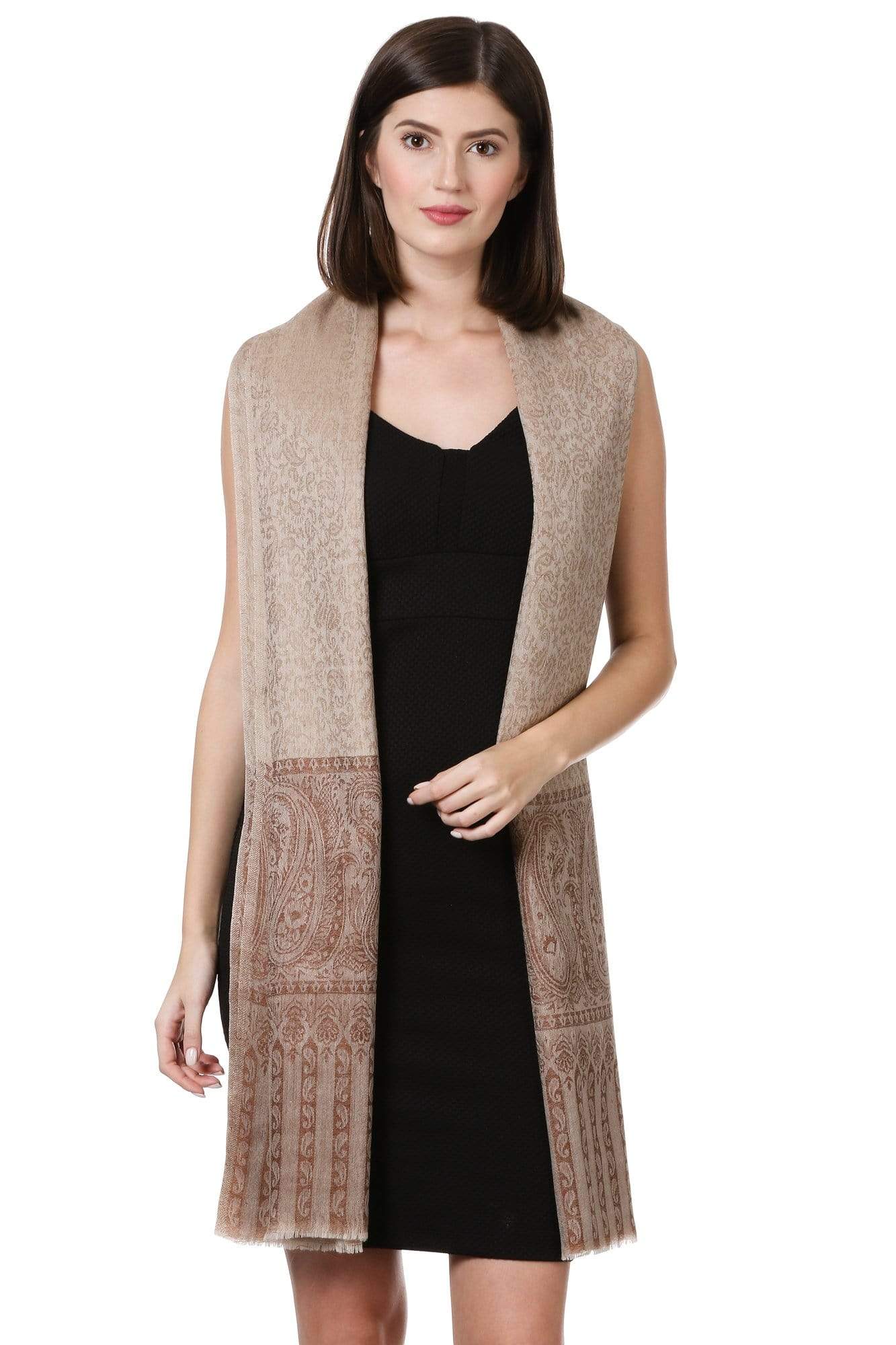 Pashtush India 100x200 Pashtush Womens Fine Wool Shawl, Taupe