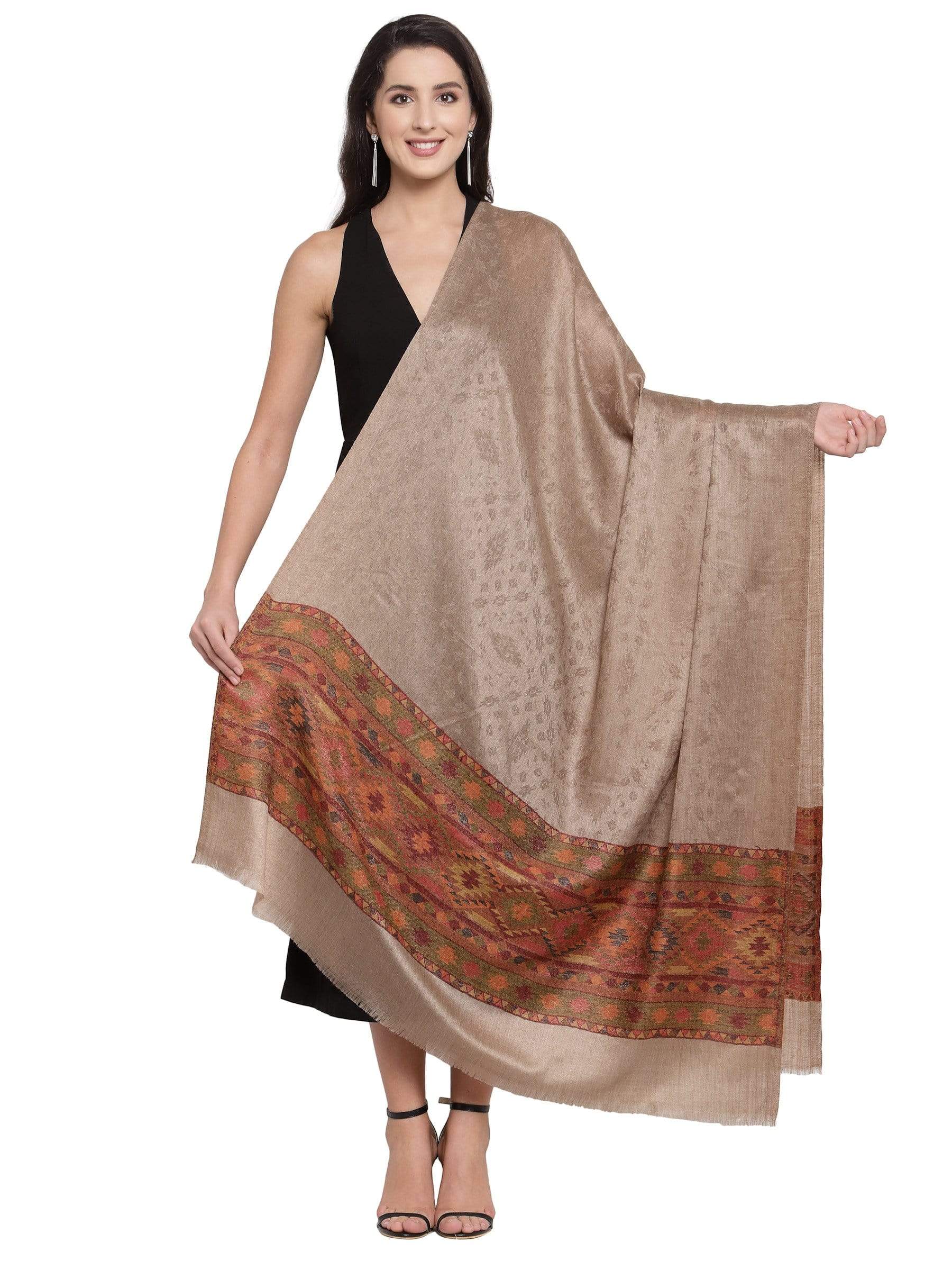 Pashtush India 100x200 Pashtush Womens Fine Wool Shawl, Taupe