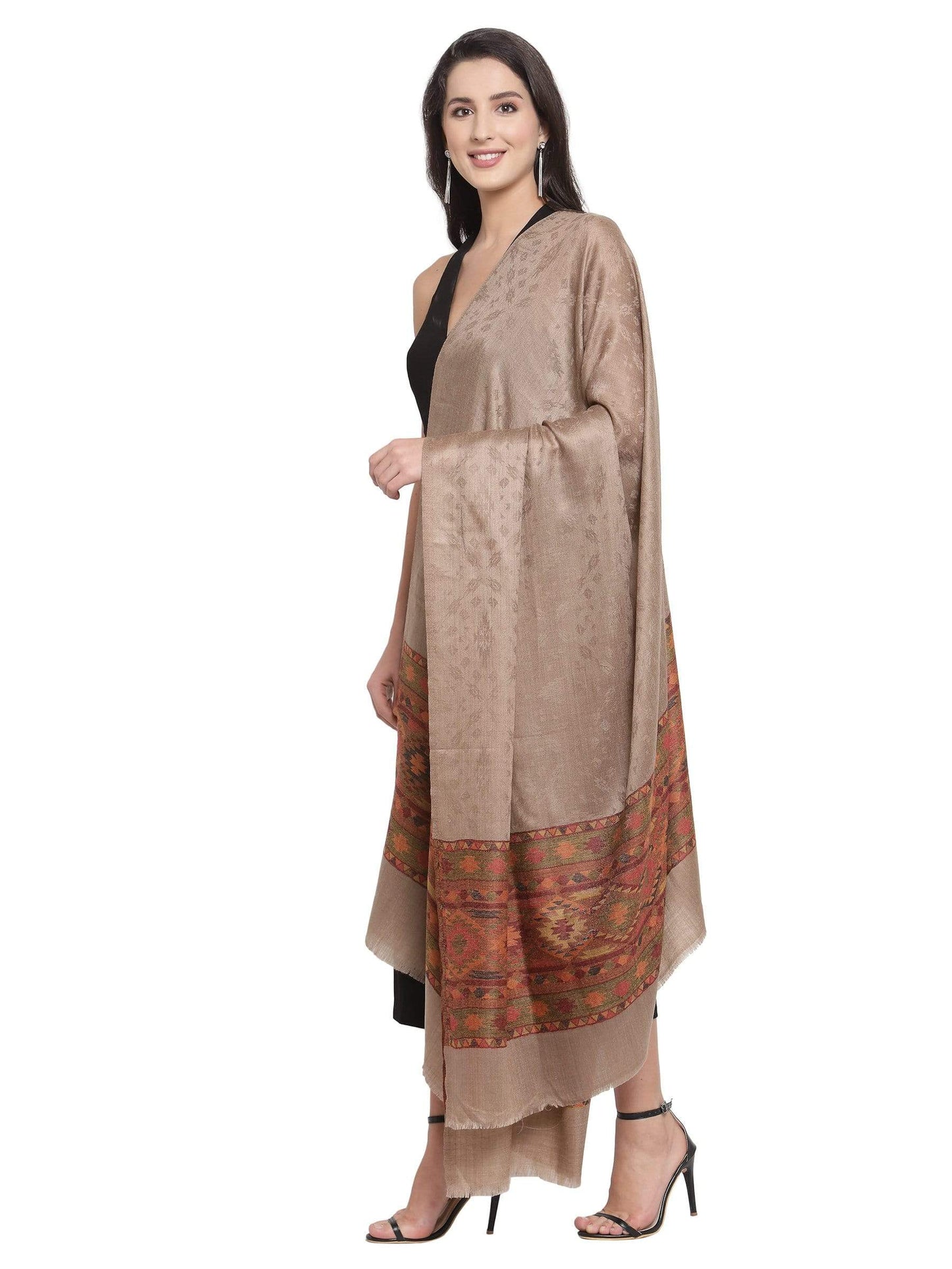 Pashtush India 100x200 Pashtush Womens Fine Wool Shawl, Taupe