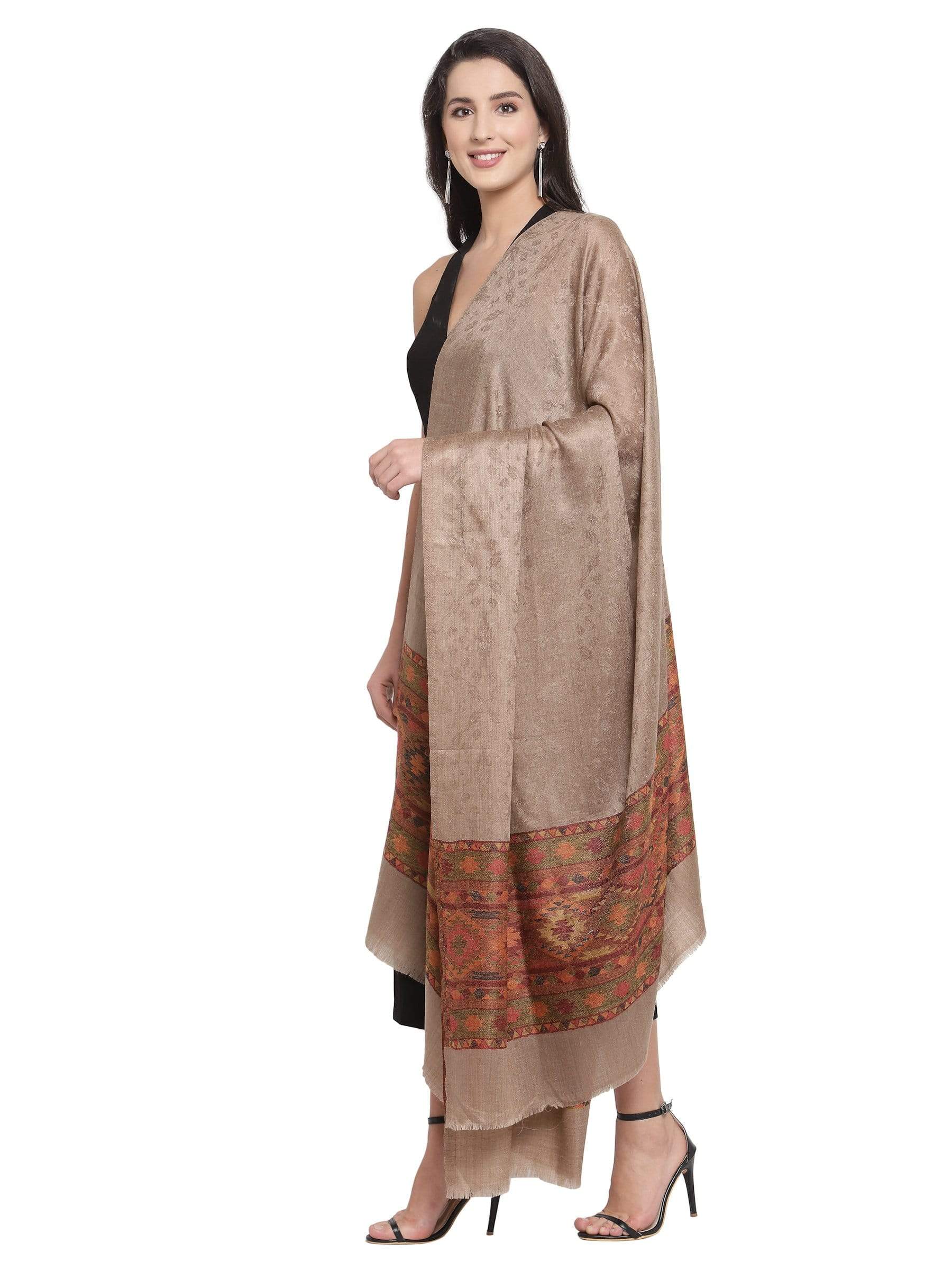 Pashtush India 100x200 Pashtush Womens Fine Wool Shawl, Taupe