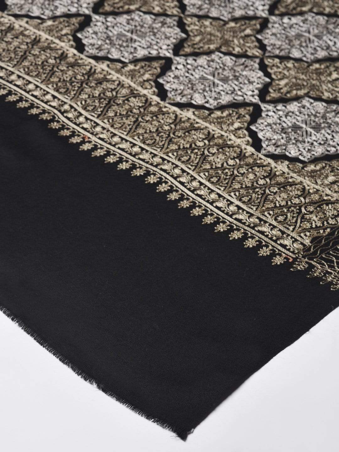 Pashtush India 100x200 Pashutsh Women Black  Beige Ethnic Motifs Embroidered Designer Shawl