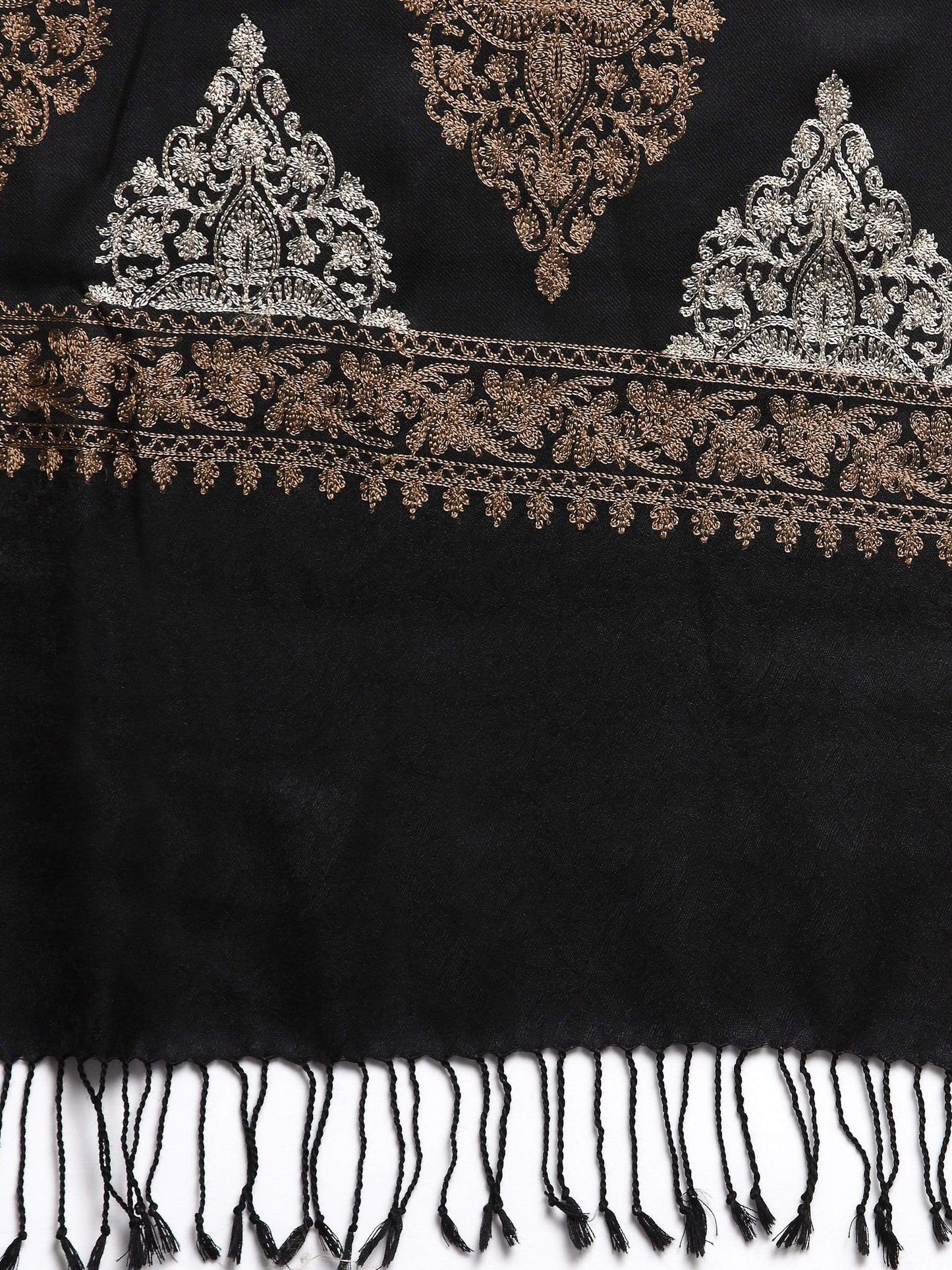 Pashtush India 70x200 Pashtush Womens Fine Wool, Silky Nalki Embroidery Needlework Stole, Black
