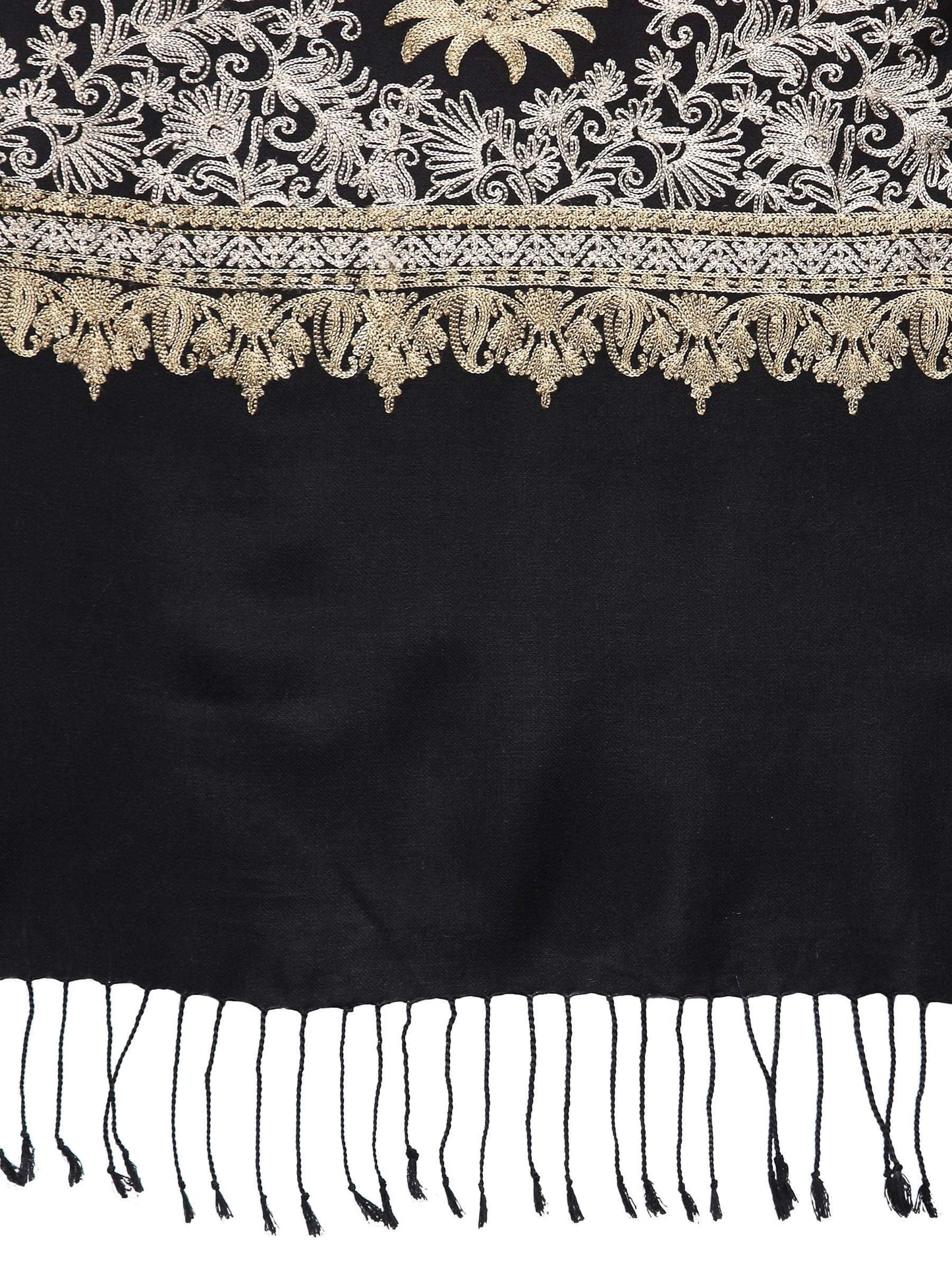 Pashtush India 70x200 Pashtush Womens Fine Wool, Silky Nalki Embroidery Needlework Stole, Black