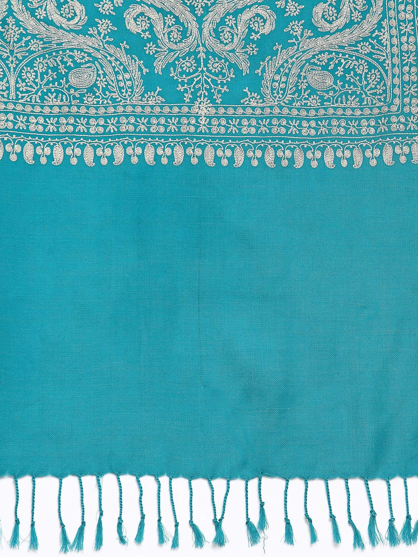 Pashtush India 70x200 Pashtush Womens Fine Wool, Silky Nalki Embroidery Needlework Stole, Cobalt Blue