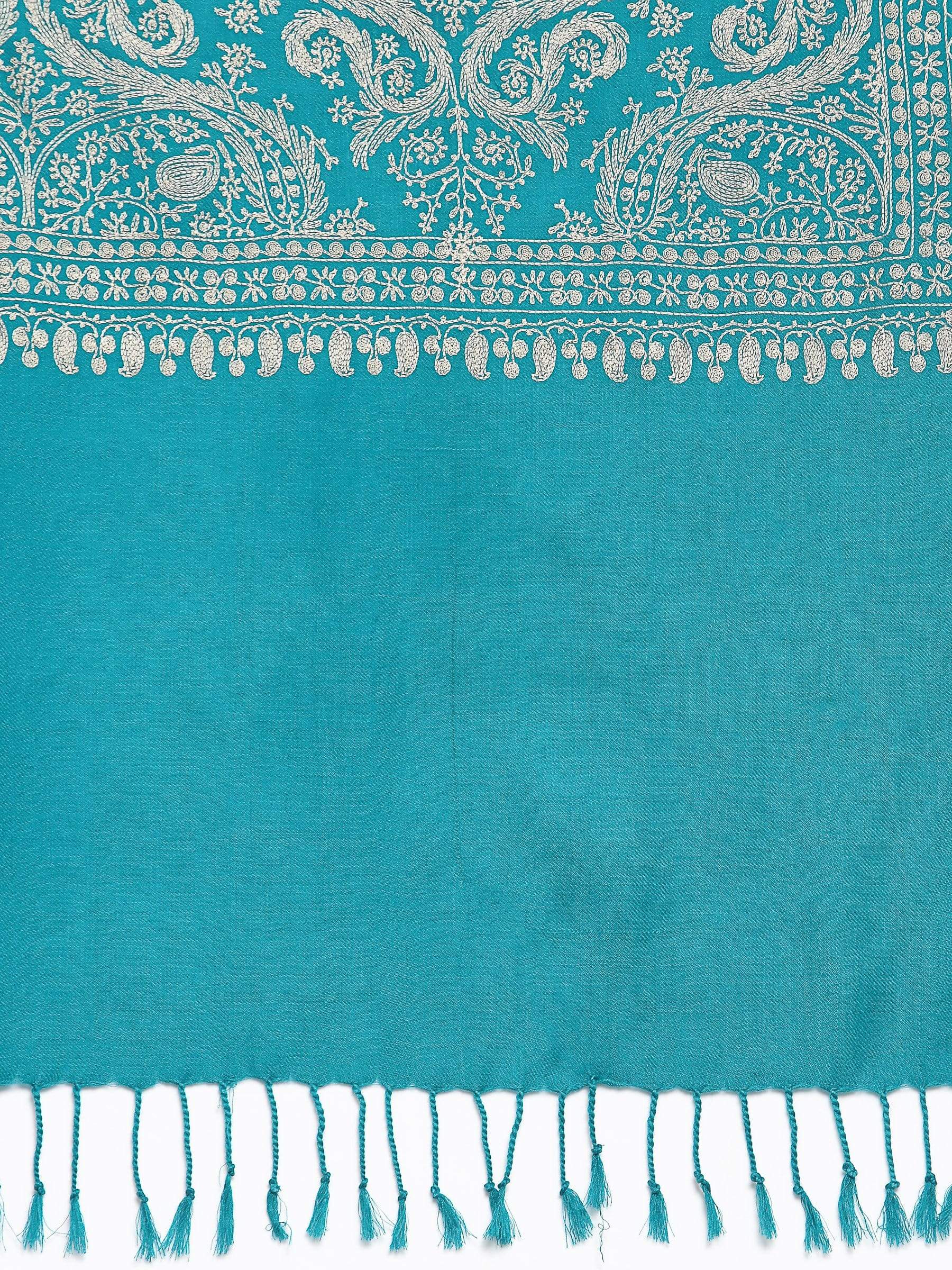 Pashtush India 70x200 Pashtush Womens Fine Wool, Silky Nalki Embroidery Needlework Stole, Cobalt Blue