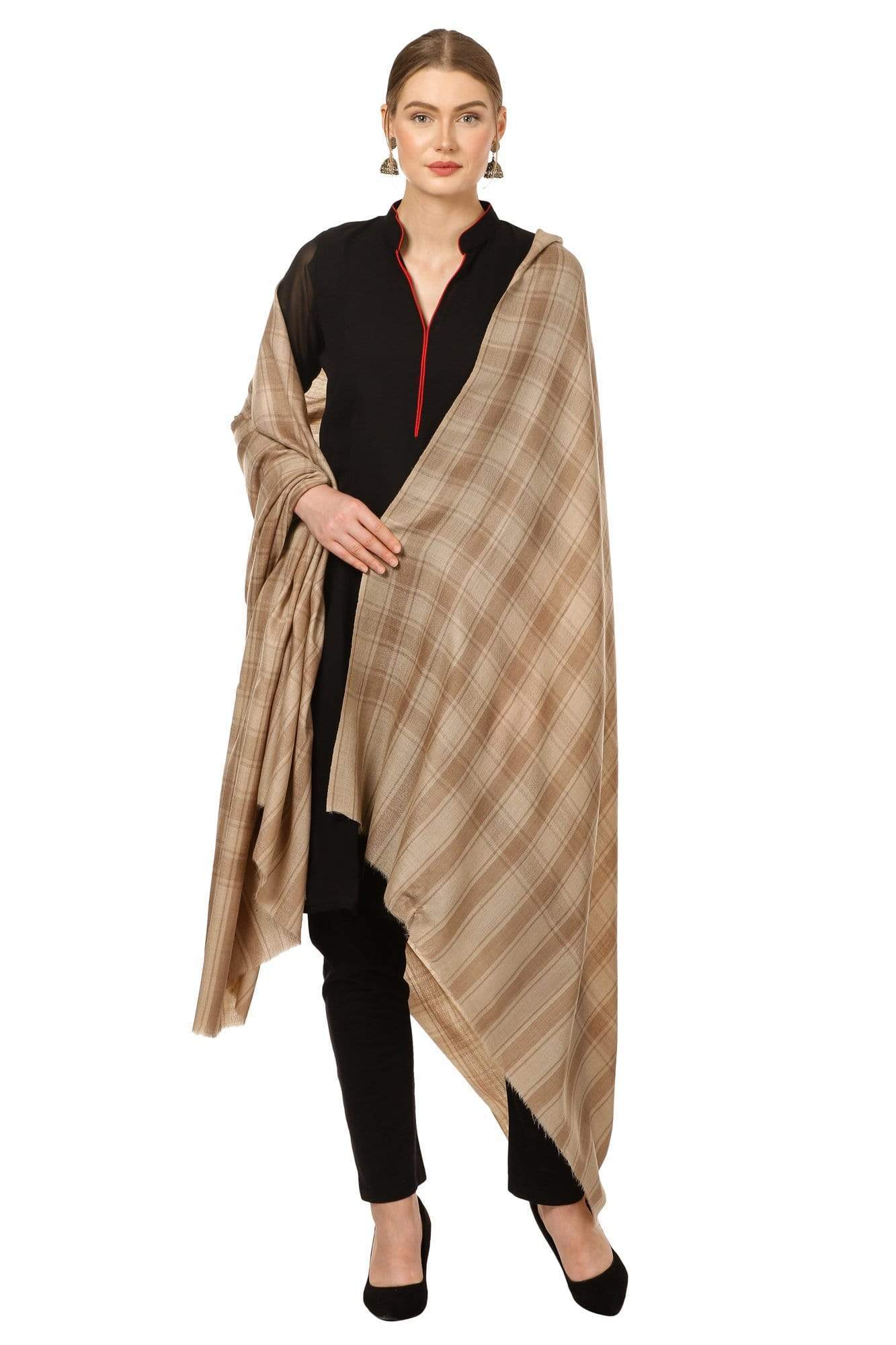 Pashtush India 100x200 Pashtush Womens Fine Wool, Soft and Warm, Check Shawl