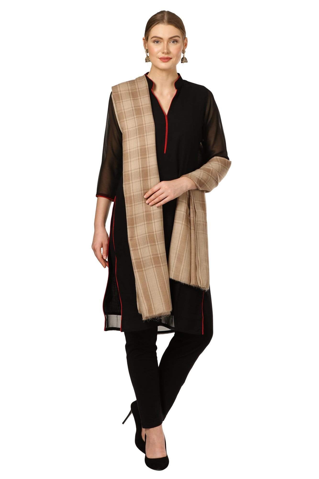 Pashtush India 100x200 Pashtush Womens Fine Wool, Soft and Warm, Check Shawl