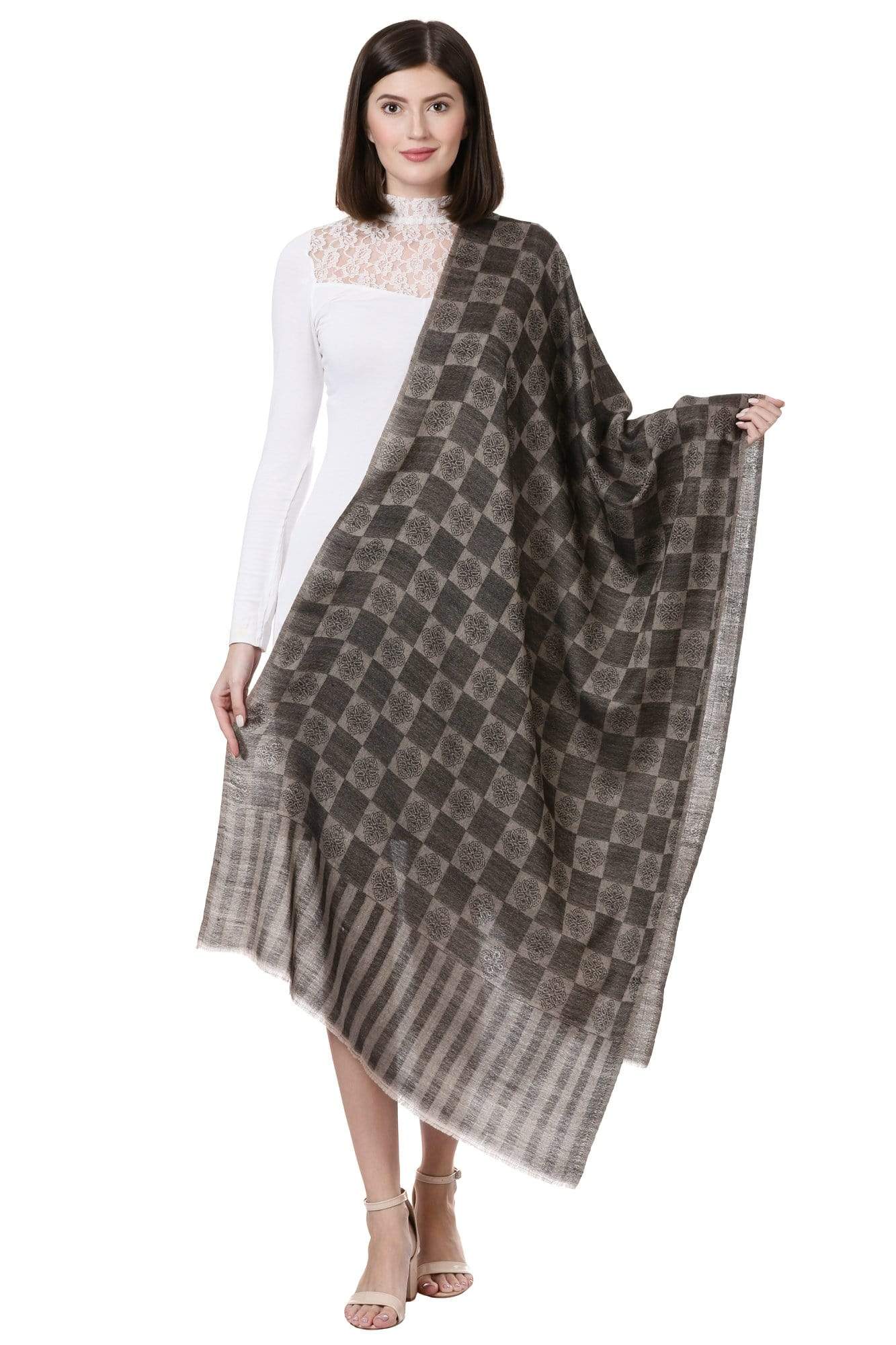 Pashtush Store Stole Pashtush Womens Fine Wool, Soft and Warm, Check stole, Black