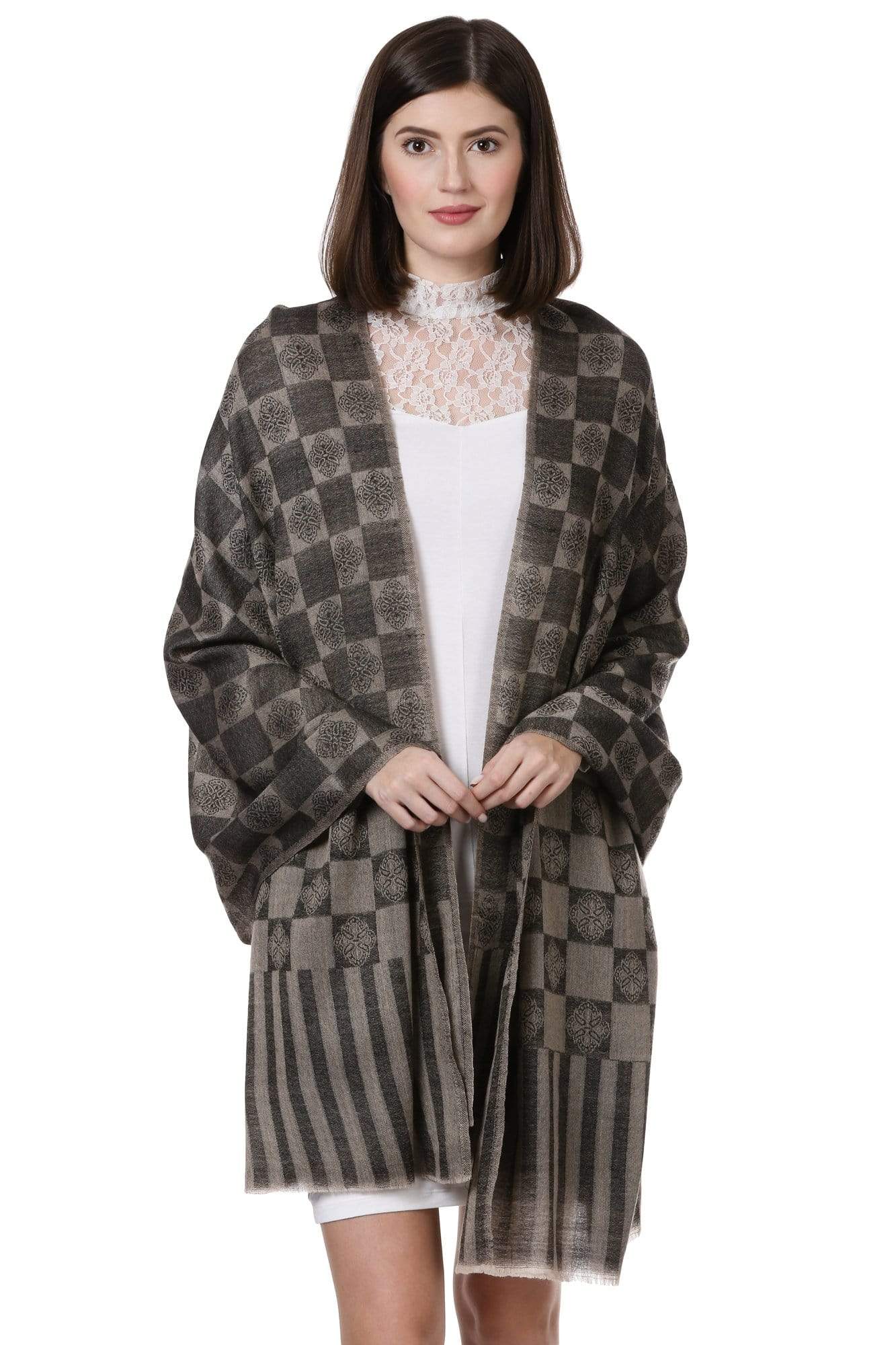 Pashtush Store Stole Pashtush Womens Fine Wool, Soft and Warm, Check stole, Black