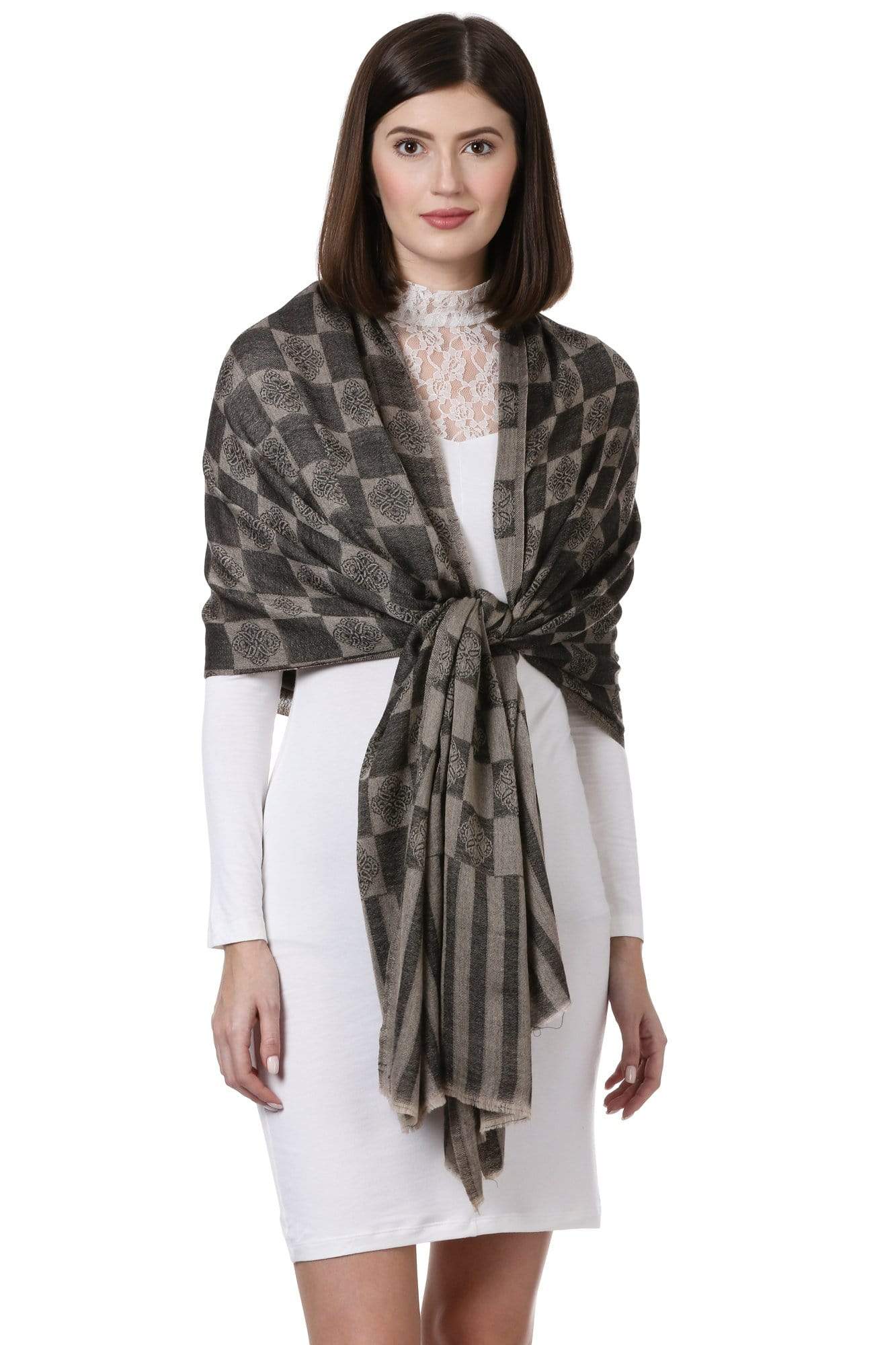 Pashtush Store Stole Pashtush Womens Fine Wool, Soft and Warm, Check stole, Black