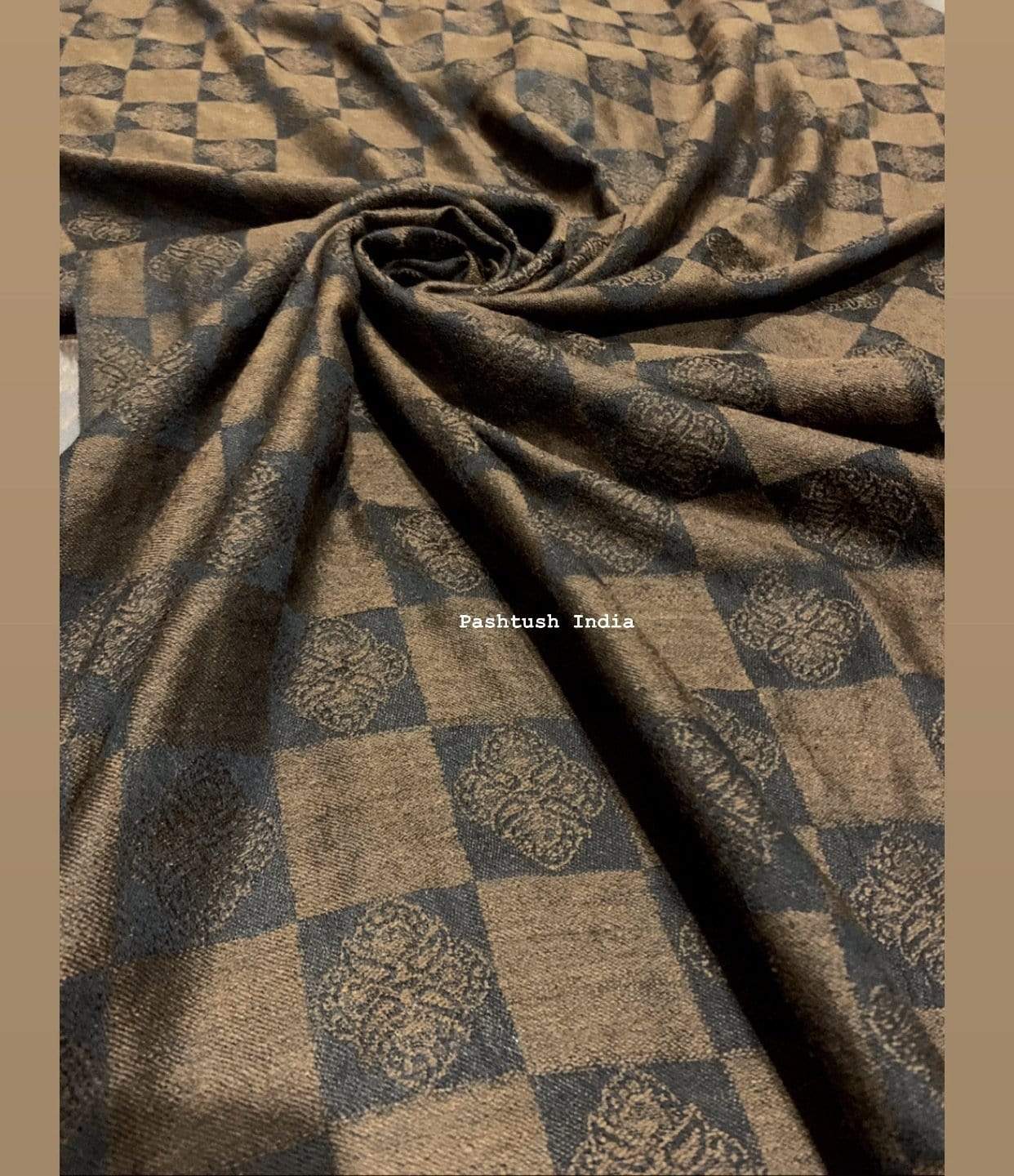 Pashtush Store Stole Pashtush Womens Fine Wool Soft and Warm Twin Check Black Coffee