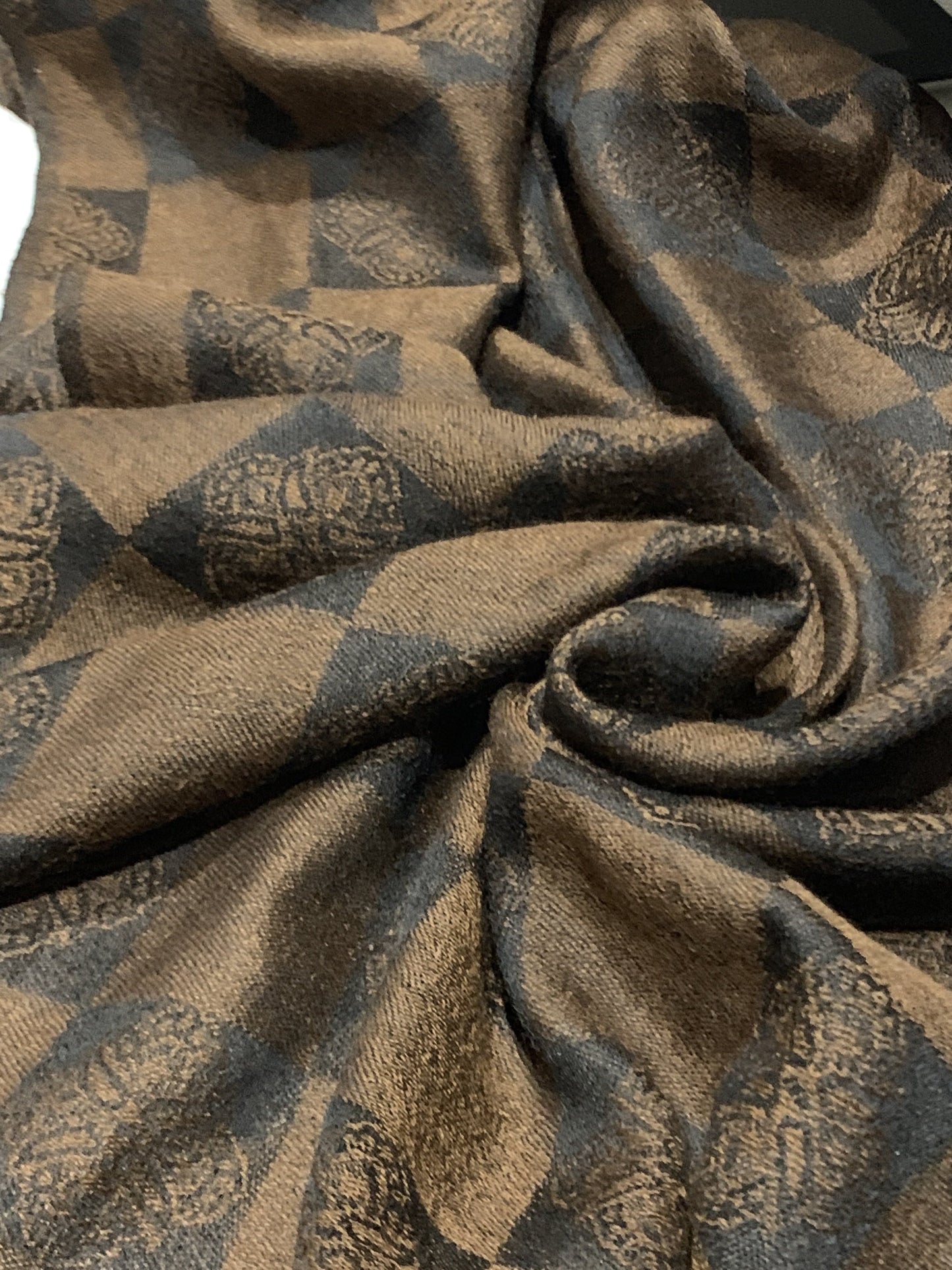 Pashtush Store Stole Pashtush Womens Fine Wool Soft and Warm Twin Check Black Coffee